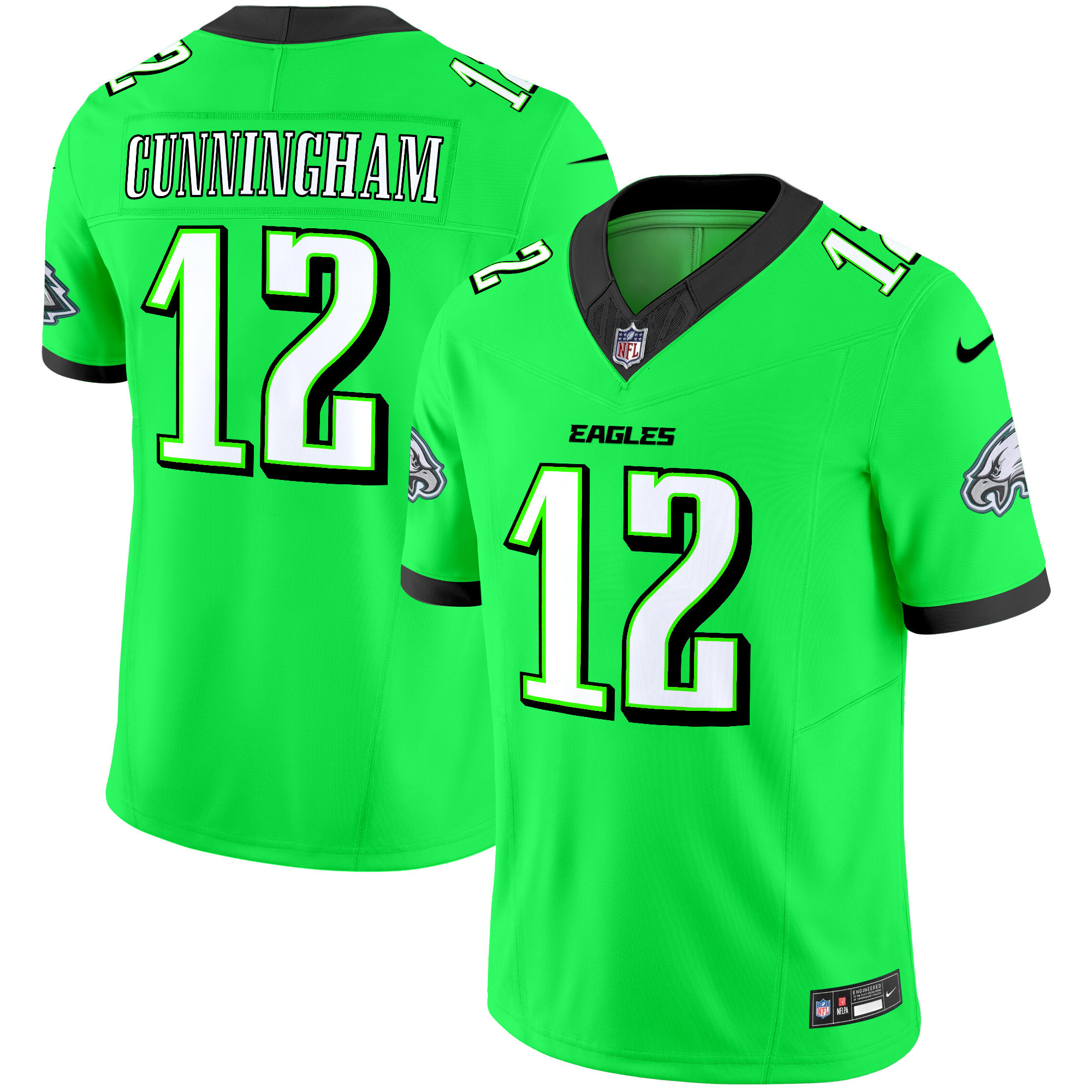 Randall Cunningham Men's Philadelphia Eagles 2024 Practice Vapor Limited Green Neon Jersey - All Stitched