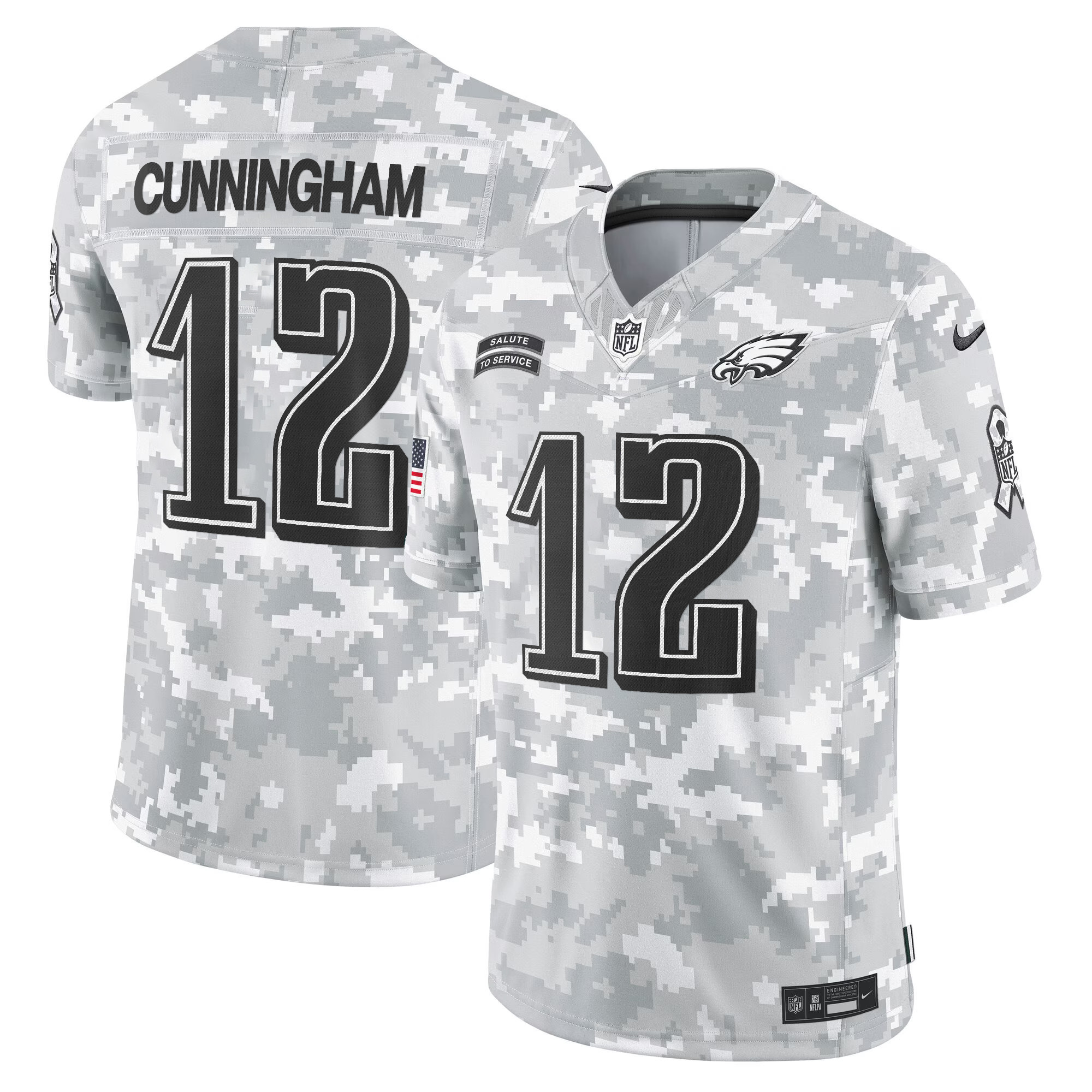 Randall Cunningham Men's Philadelphia Eagles 2024 Salute to Service Vapor Limited Arctic Camo Jersey - All Stitched