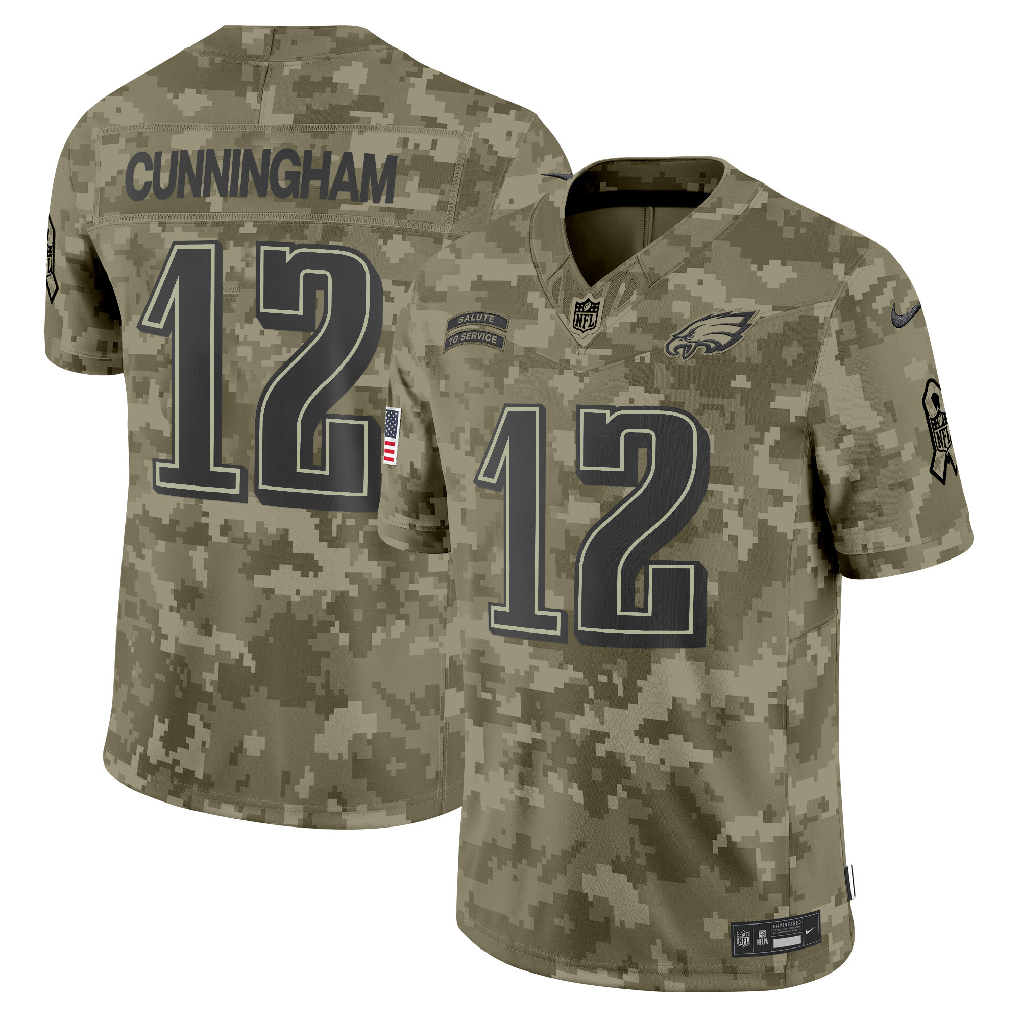 Randall Cunningham Men's Philadelphia Eagles 2024 Salute to Service Vapor Limited Olive Camo Jersey - All Stitched