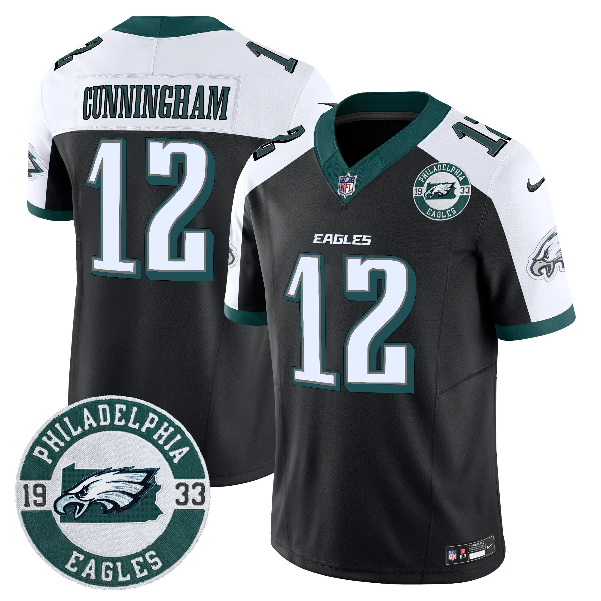 Randall Cunningham Men's Philadelphia Eagles 2024 Vapor Limited Black Alternate Jersey - All Stitched