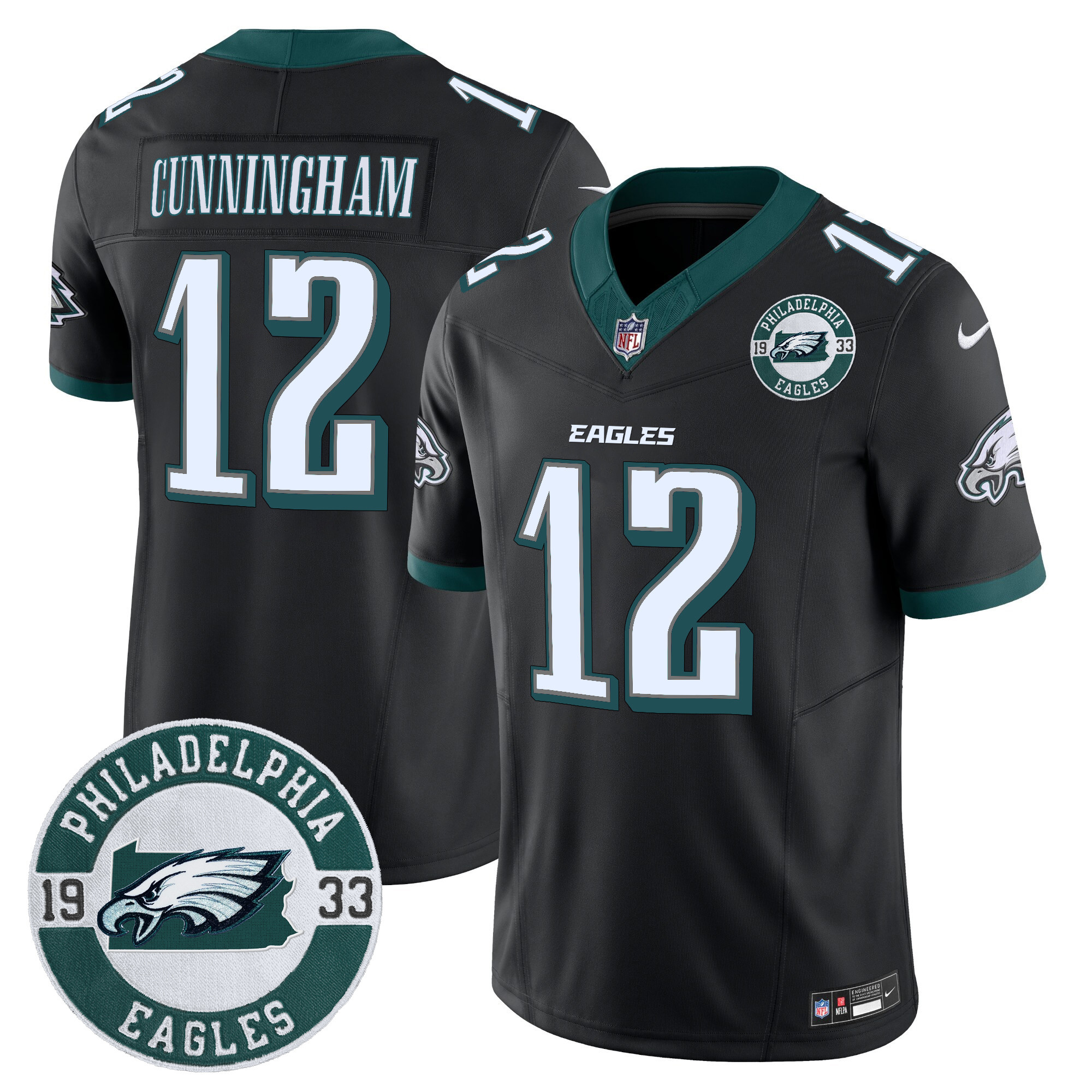 Randall Cunningham Men's Philadelphia Eagles 2024 Vapor Limited Black Jersey - All Stitched