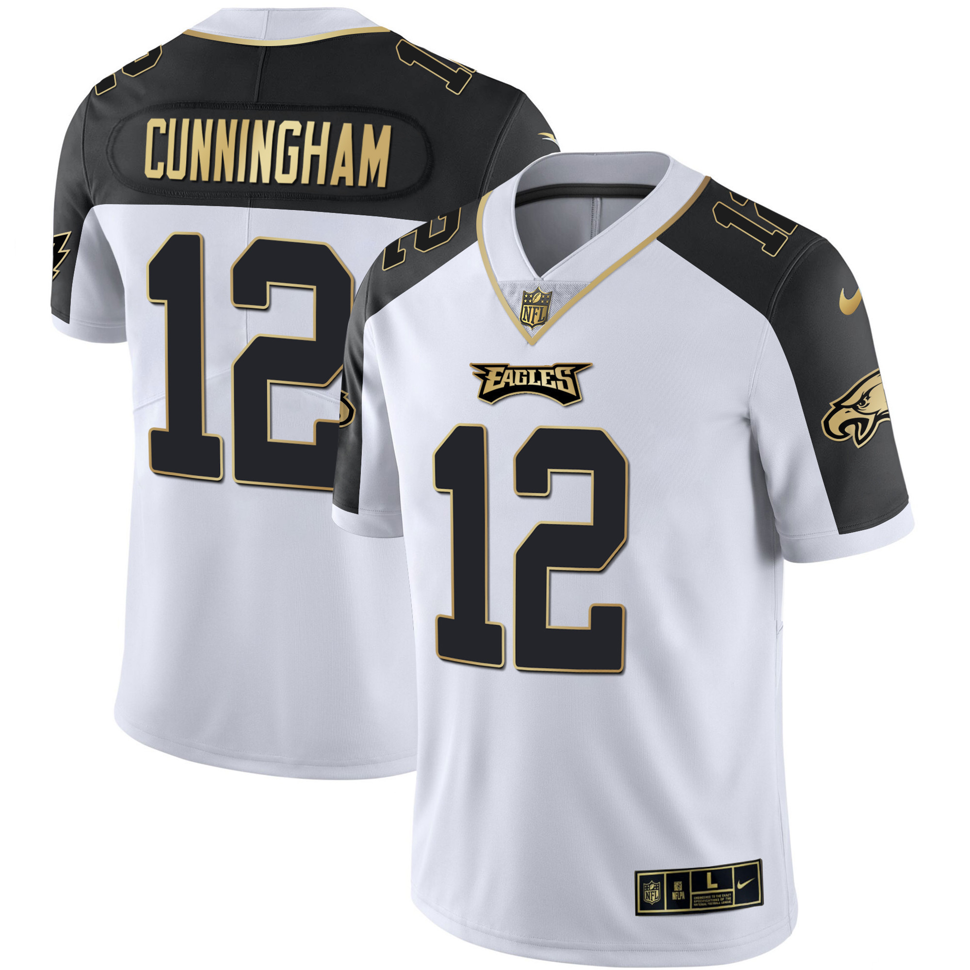 Randall Cunningham Men's Philadelphia Eagles Alternate Vapor Black Gold Limited - All Stitched Black Inverted Jersey - All Stitched