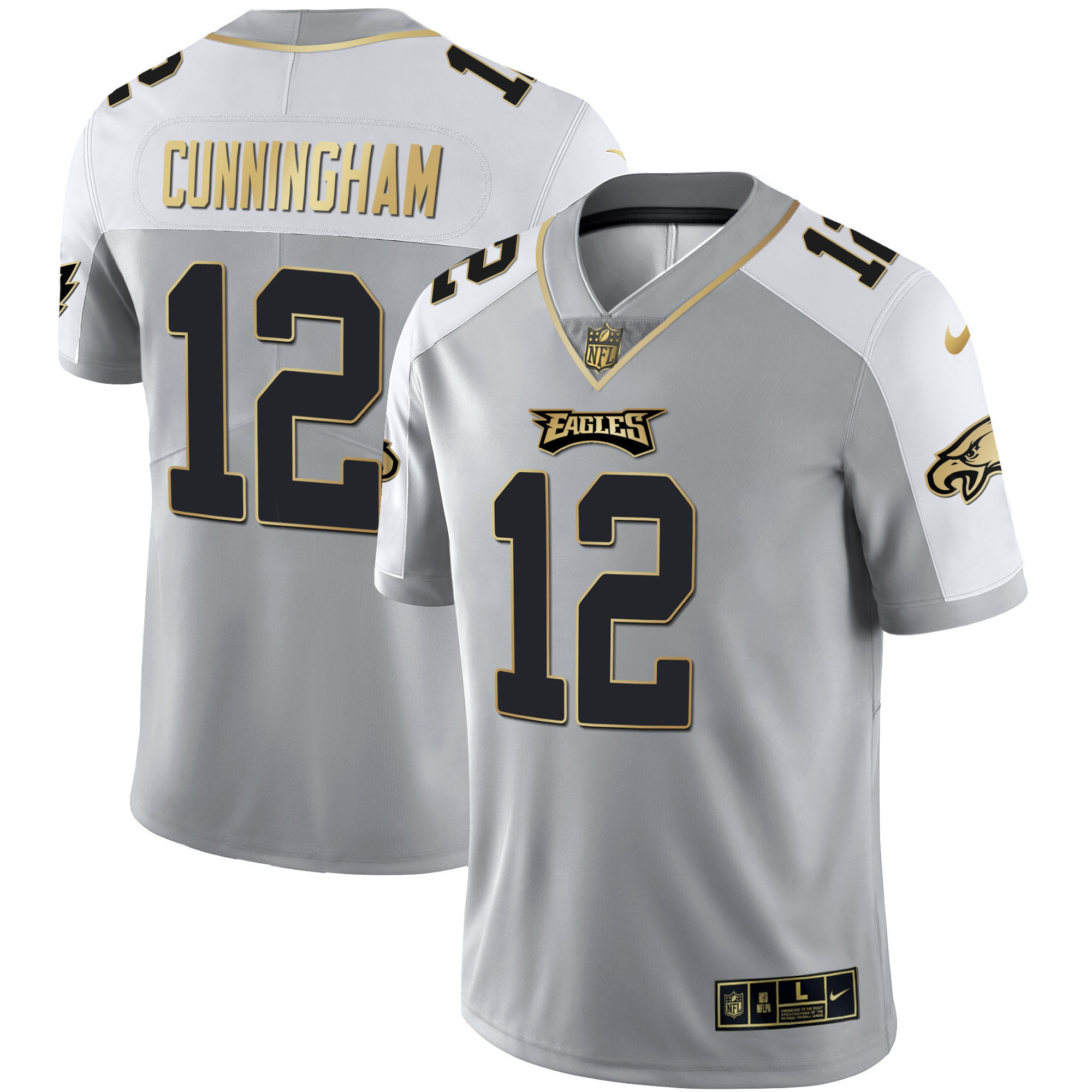 Randall Cunningham Men's Philadelphia Eagles Alternate Vapor Black Gold Limited - All Stitched Gray Gold Jersey - All Stitched