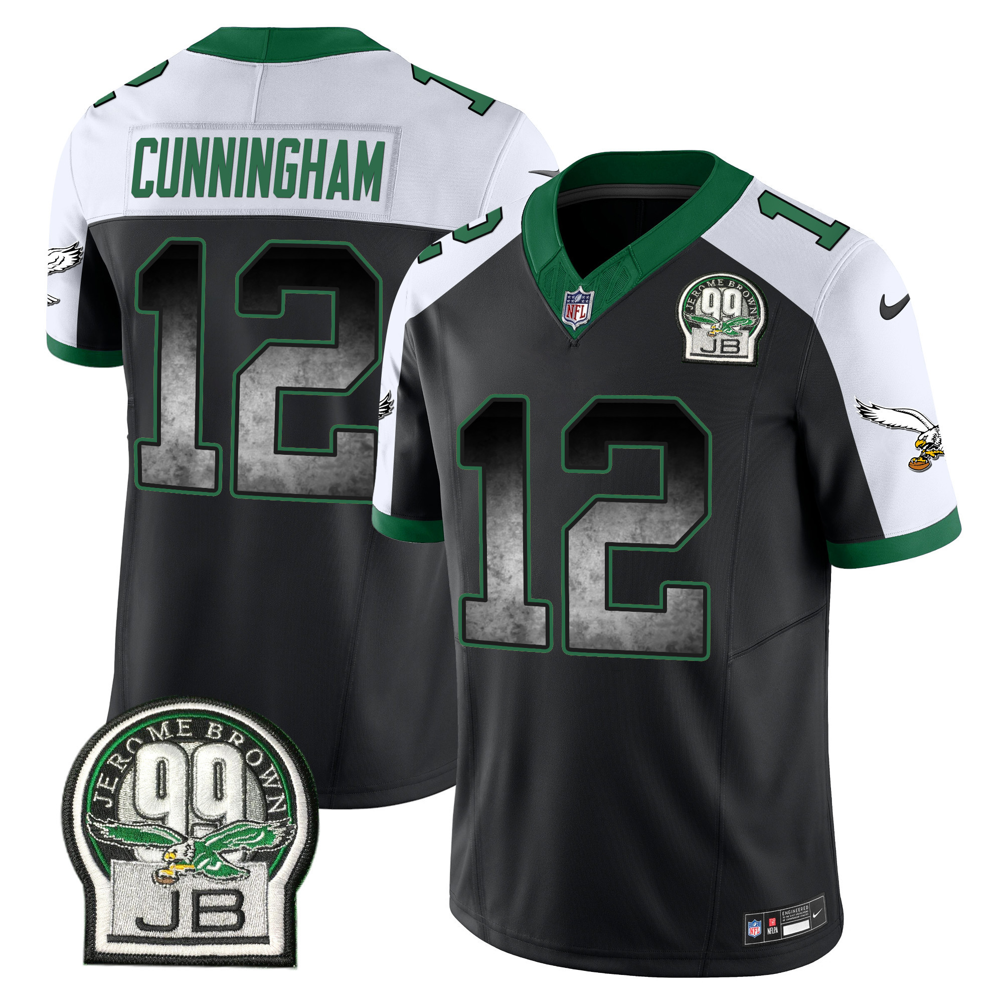 Randall Cunningham Men's Philadelphia Eagles Arch Smoke Kelly Green Vapor Black Alternate Jersey - All Stitched