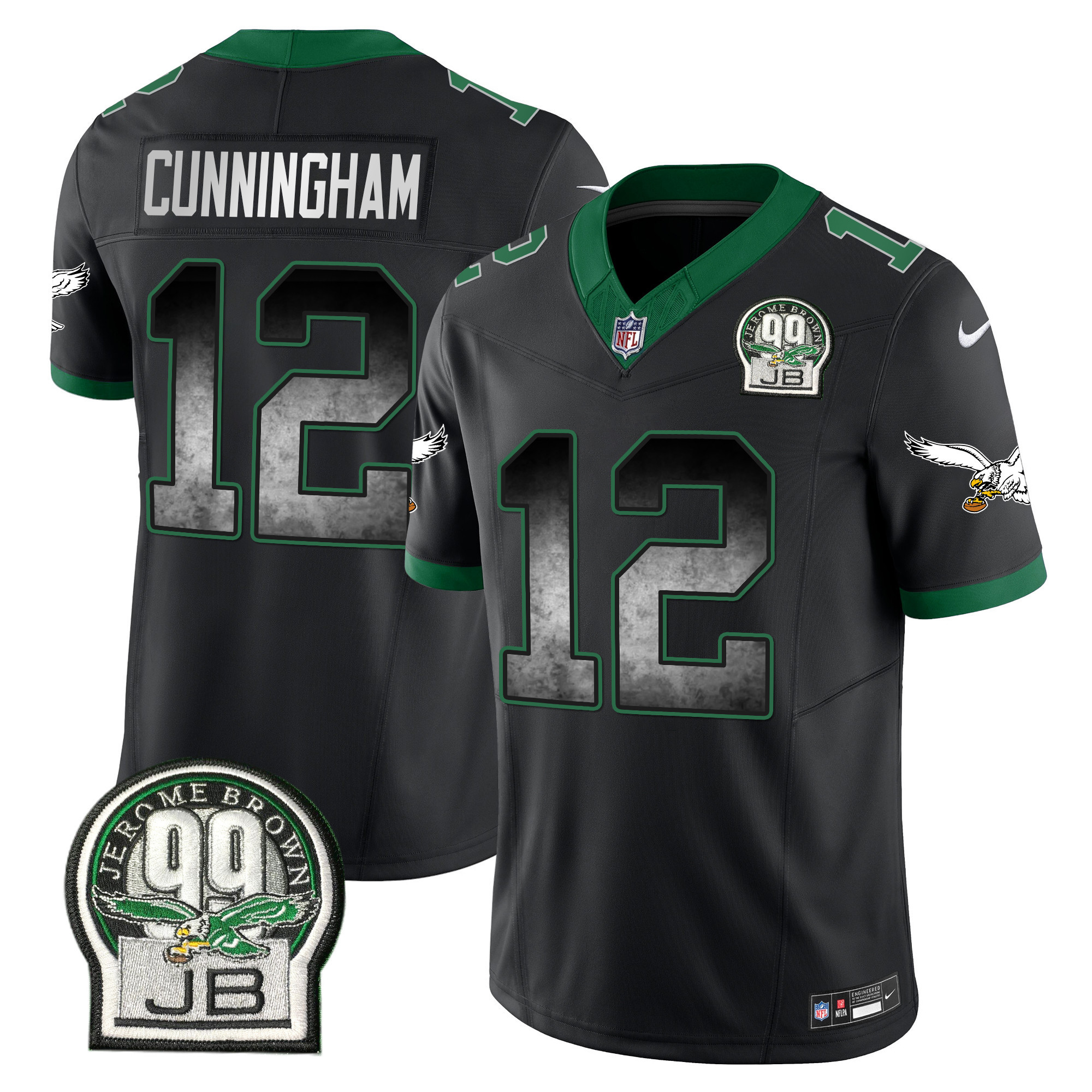Randall Cunningham Men's Philadelphia Eagles Arch Smoke Kelly Green Vapor Black Jersey - All Stitched