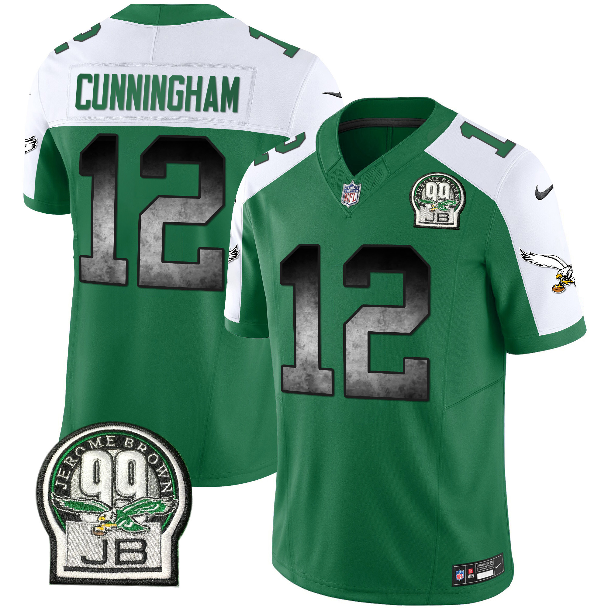 Randall Cunningham Men's Philadelphia Eagles Arch Smoke Kelly Green Vapor Kelly Alternate Jersey - All Stitched