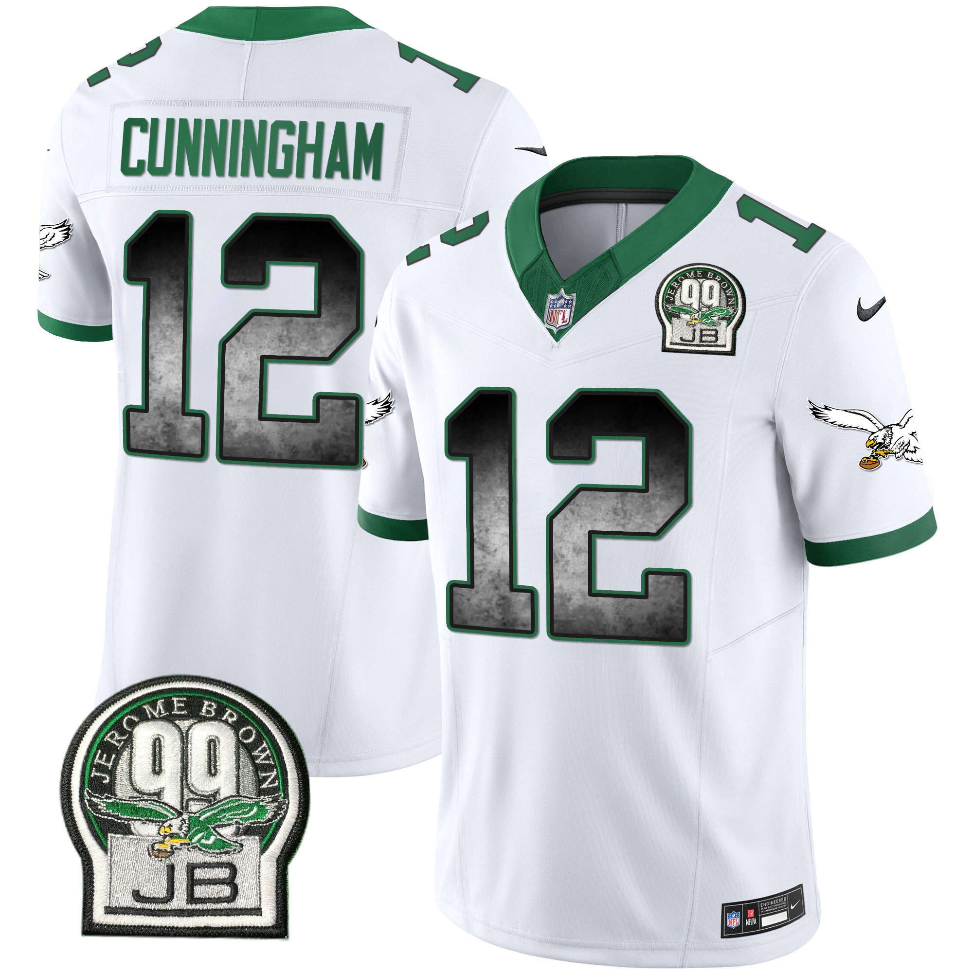 Randall Cunningham Men's Philadelphia Eagles Arch Smoke Kelly Green Vapor Kelly White Jersey - All Stitched