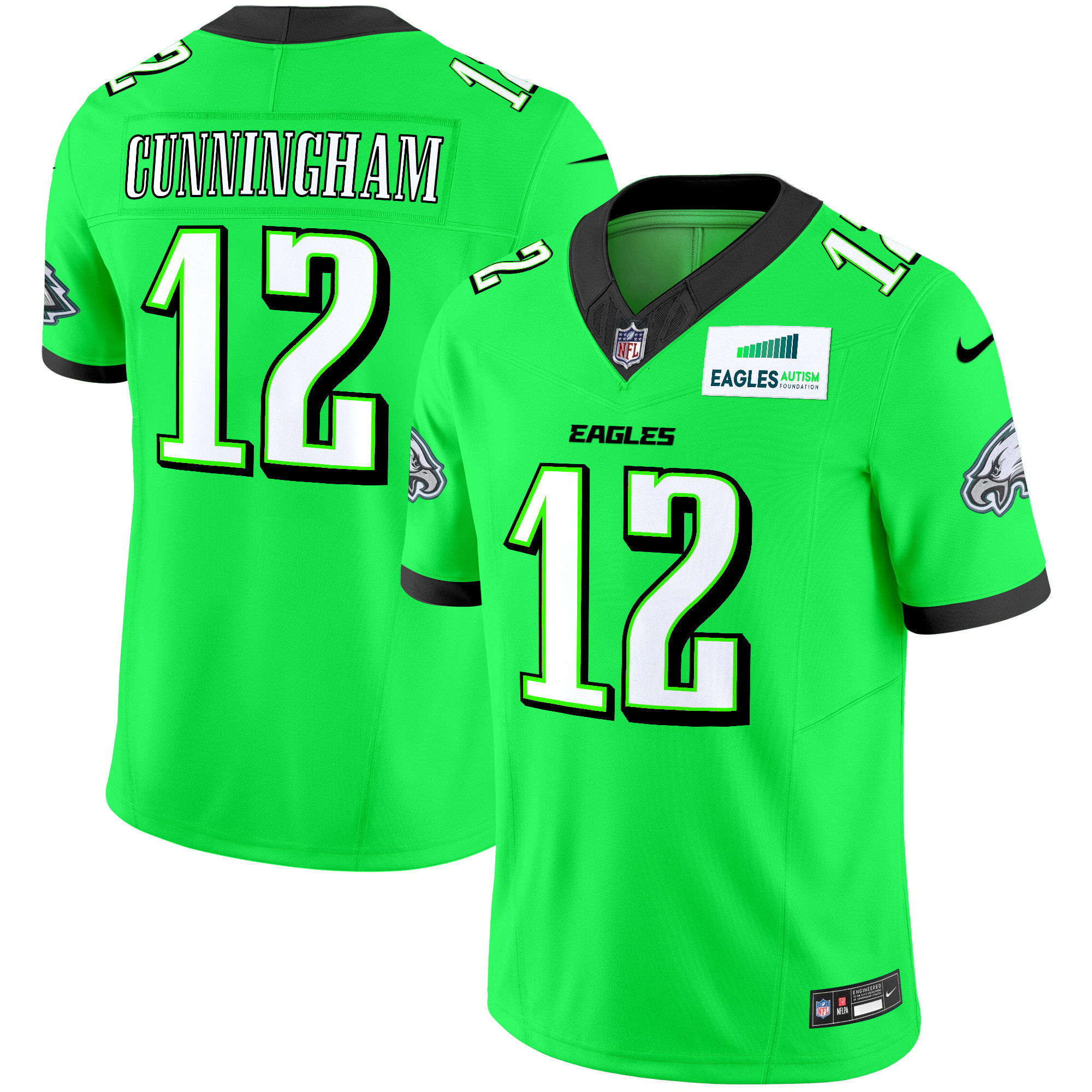 Randall Cunningham Men's Philadelphia Eagles Autism Foundation Patch Vapor Limited Green Neon Jersey - All Stitched