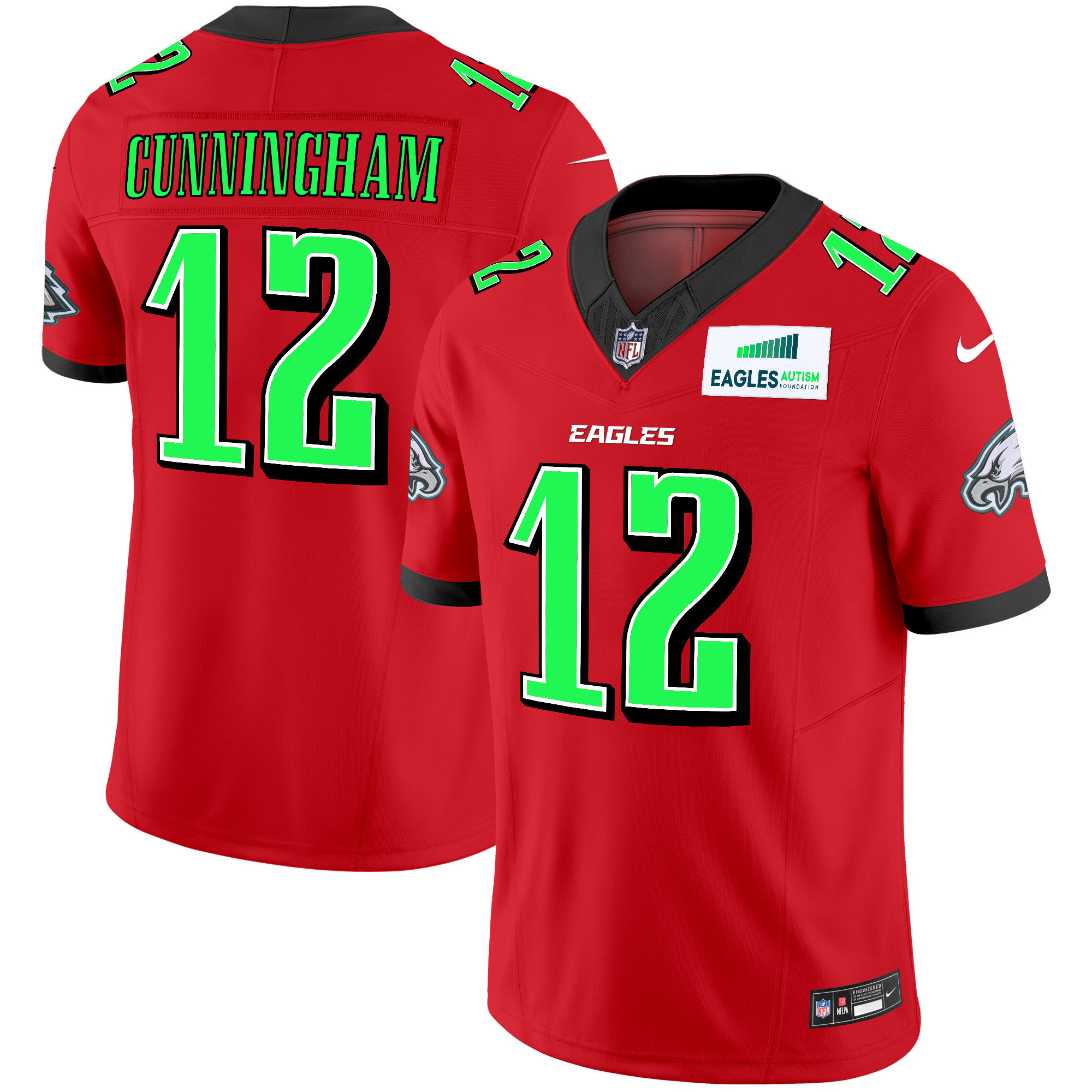 Randall Cunningham Men's Philadelphia Eagles Autism Foundation Patch Vapor Limited Red Jersey - All Stitched