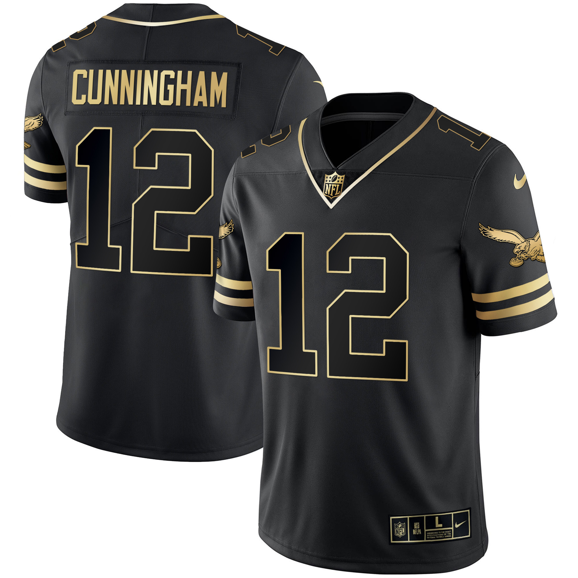 Randall Cunningham Men's Philadelphia Eagles Gold & Kelly Vapor Black Gold Jersey - All Stitched