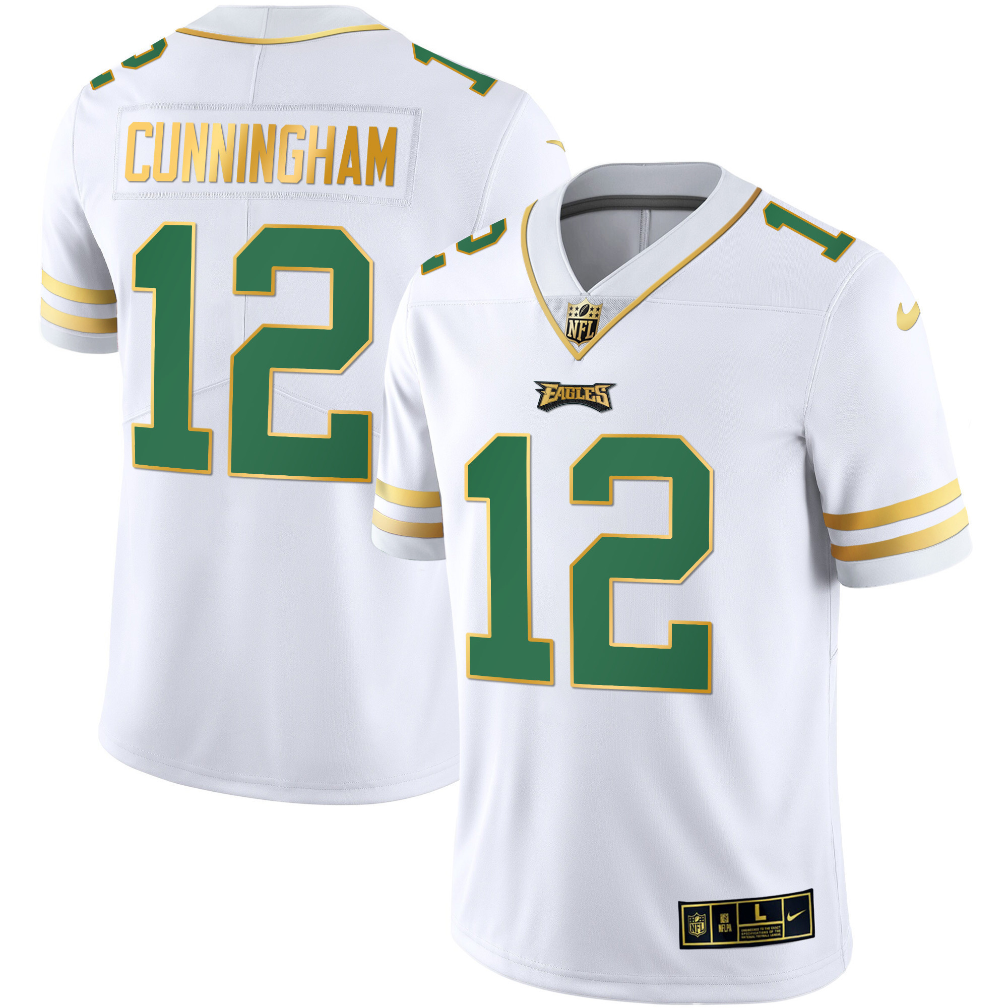 Randall Cunningham Men's Philadelphia Eagles Gold & Kelly Vapor Kelly White Jersey - All Stitched