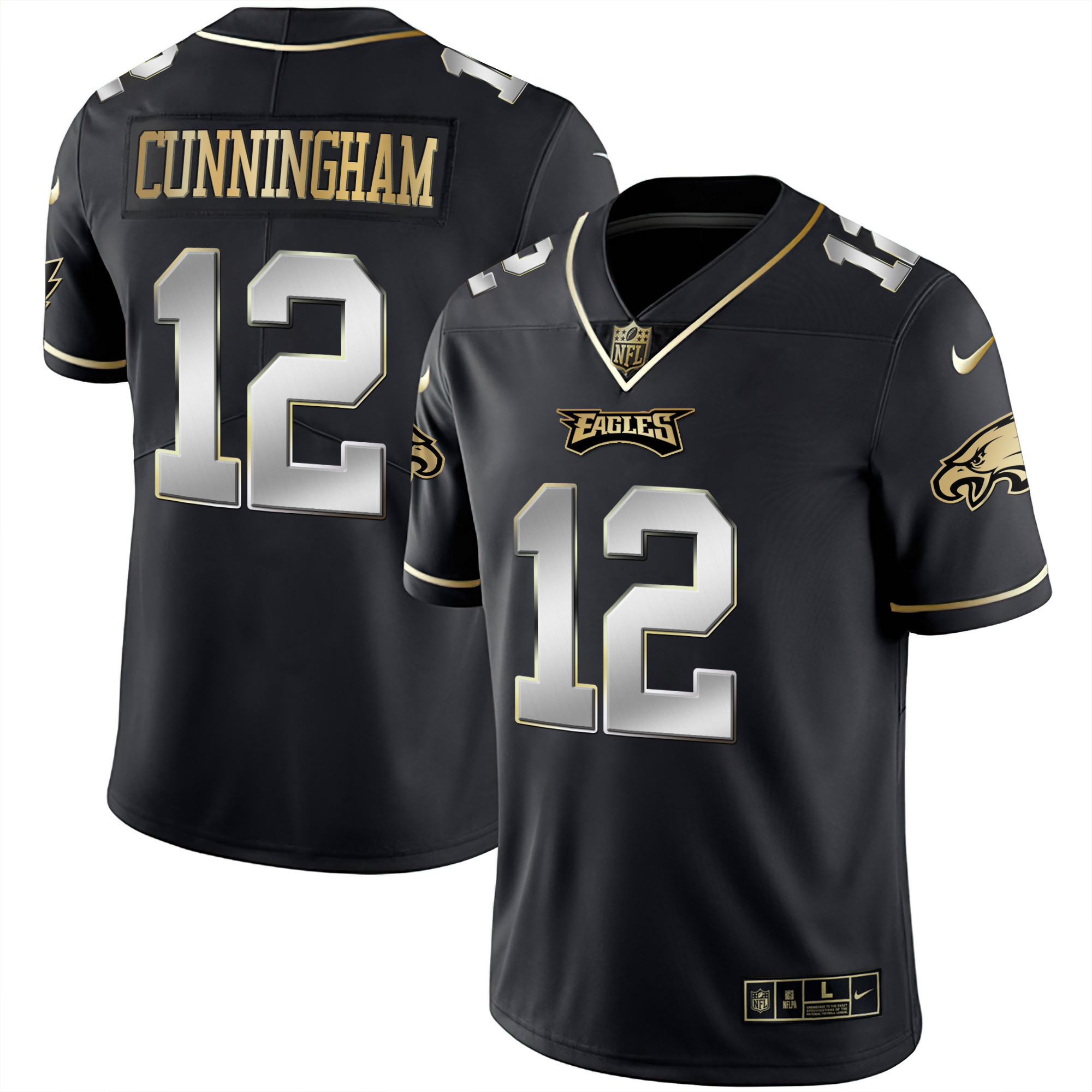 Randall Cunningham Men's Philadelphia Eagles Gold & Split Vapor - All Stitched Black Limited Jersey - All Stitched