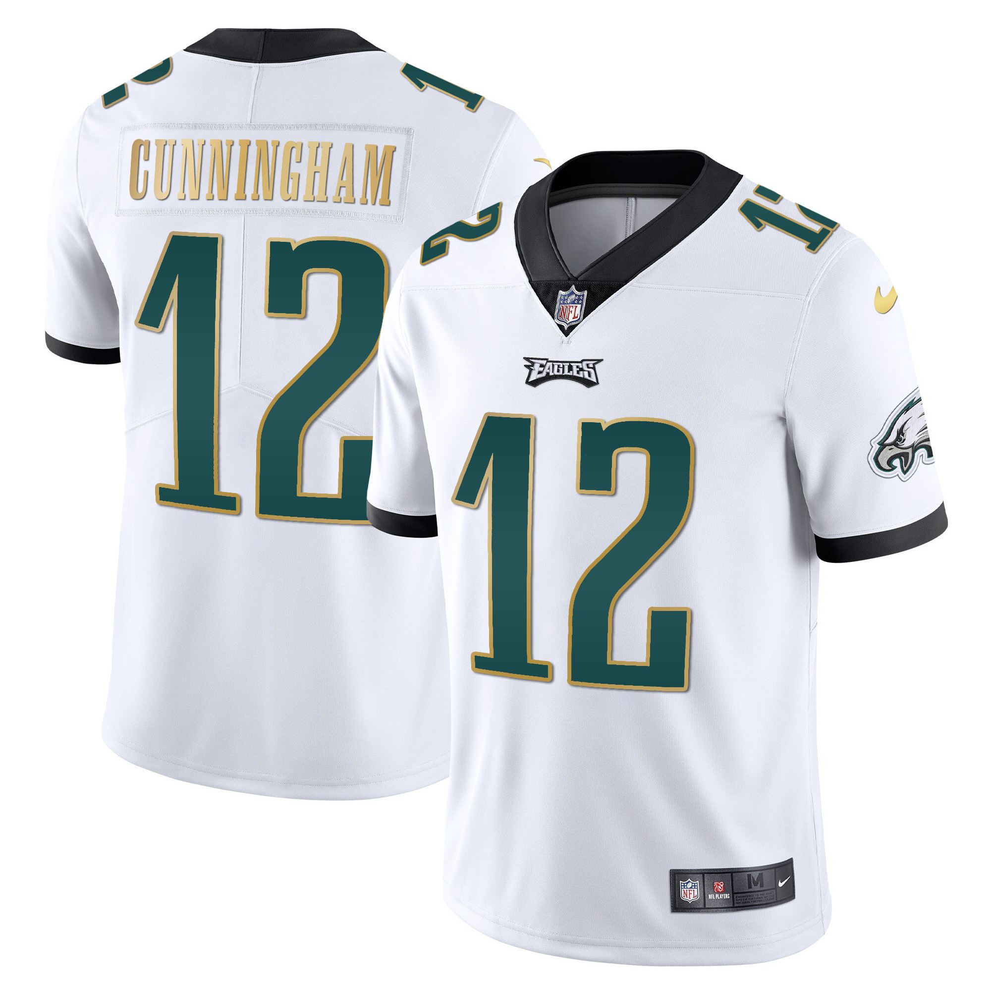 Randall Cunningham Men's Philadelphia Eagles Gold Trim Vapor Player White Gold Trim Jersey - All Stitched