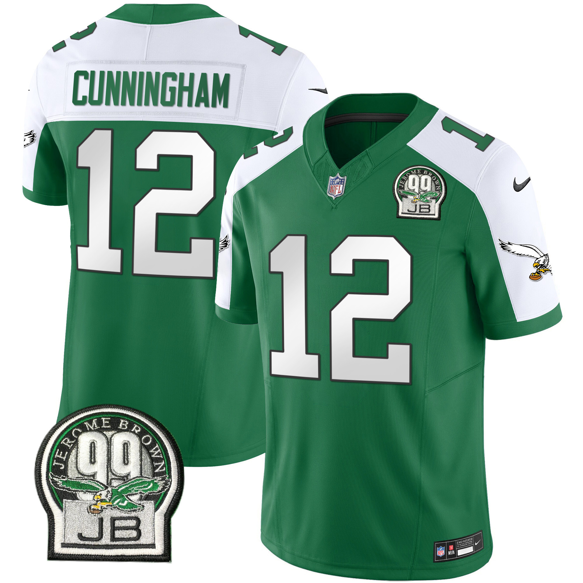 Randall Cunningham Men's Philadelphia Eagles Jerome Brown Patch Kelly Green Alternate Kelly Alternate Jersey - All Stitched
