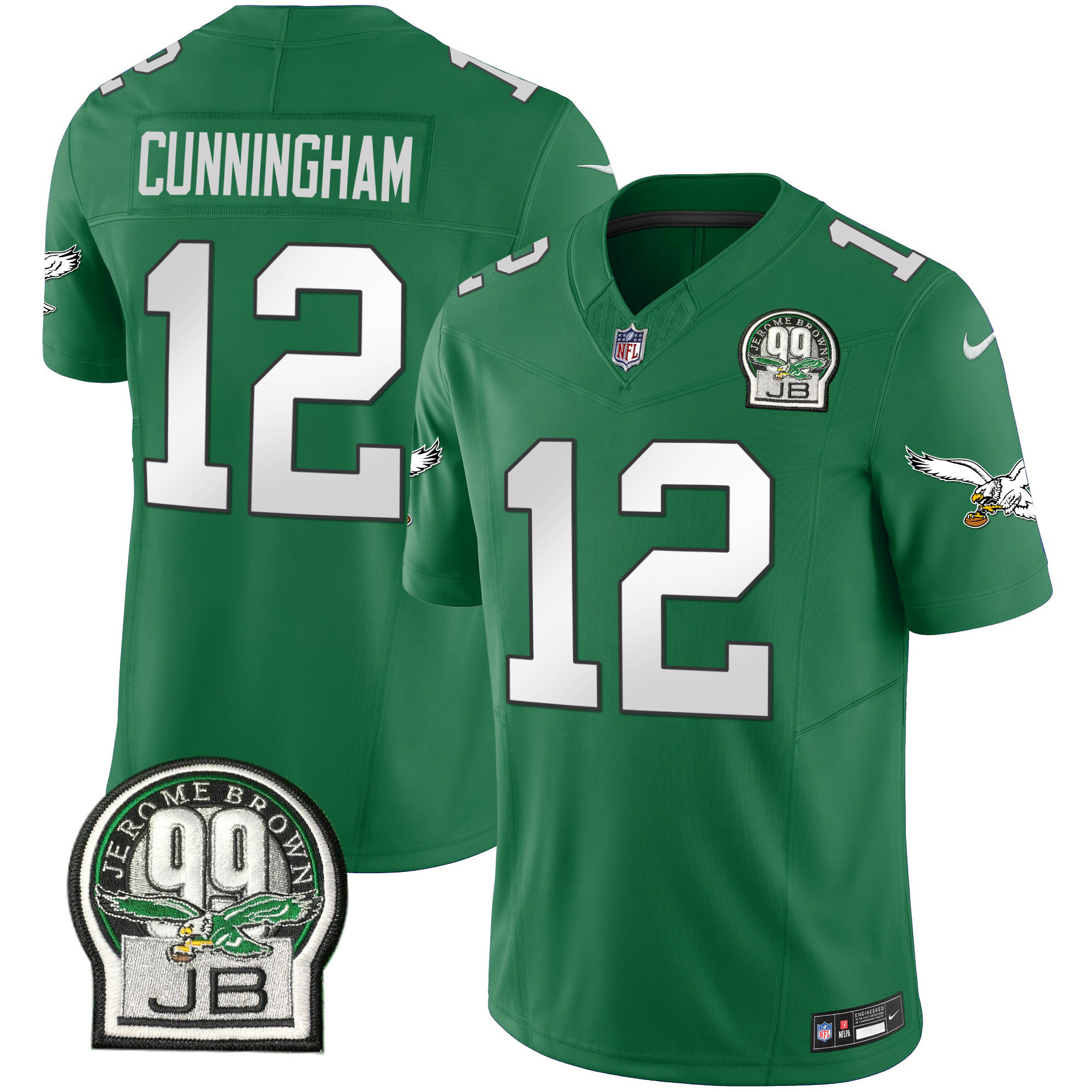 Randall Cunningham Men's Philadelphia Eagles Jerome Brown Patch Kelly Green Alternate Kelly Green Jersey - All Stitched