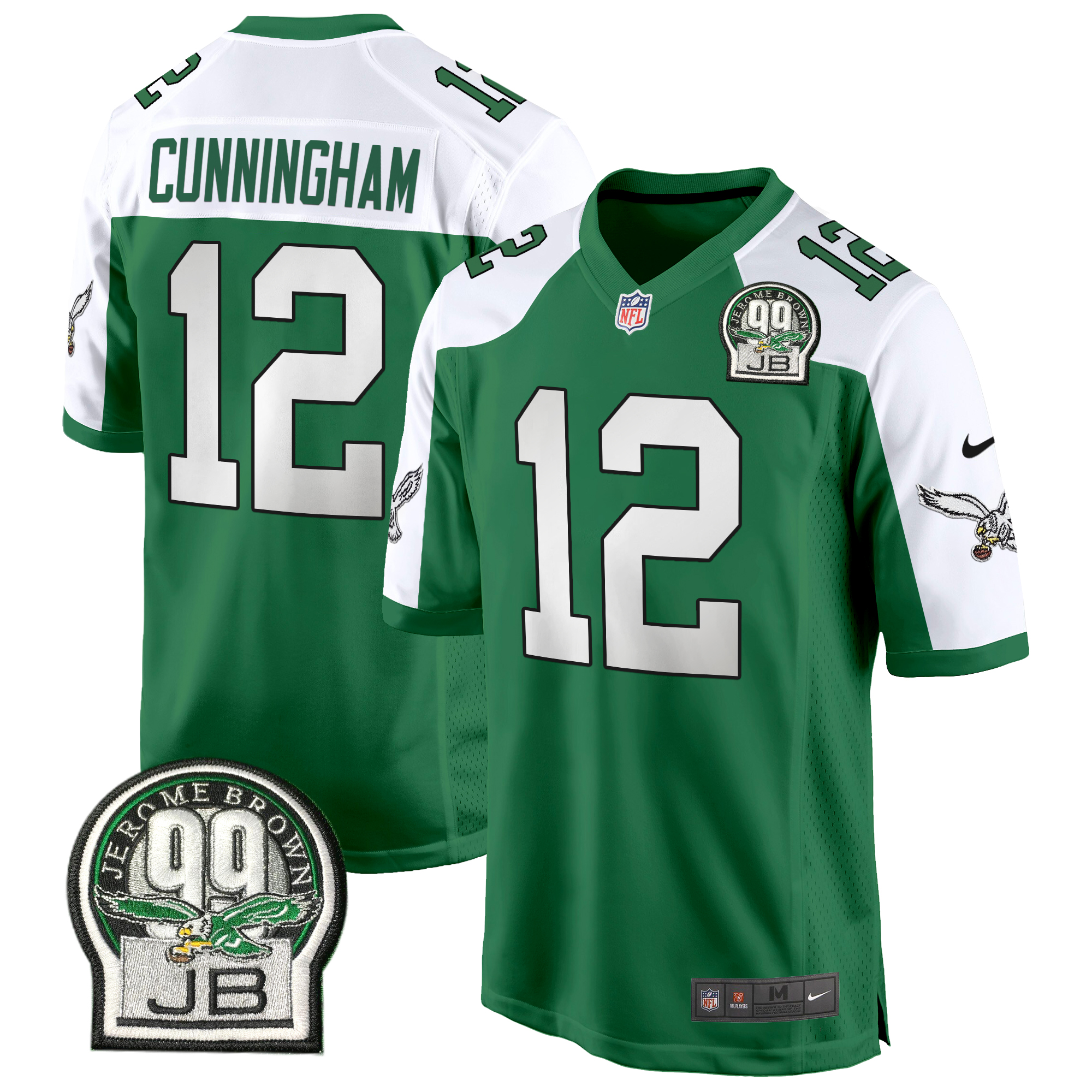 Randall Cunningham Men's Philadelphia Eagles Jerome Brown Patch Kelly Green Game Kelly Alternate Jersey - All Stitched