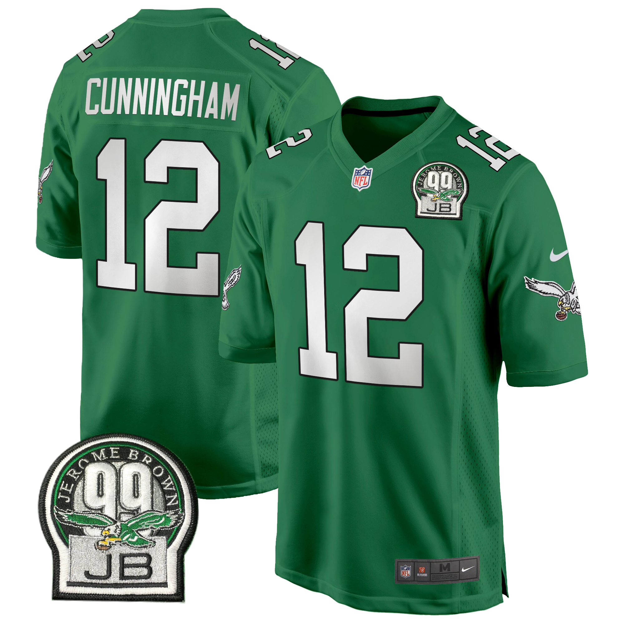 Randall Cunningham Men's Philadelphia Eagles Jerome Brown Patch Kelly Green Game Kelly Green Jersey - All Stitched