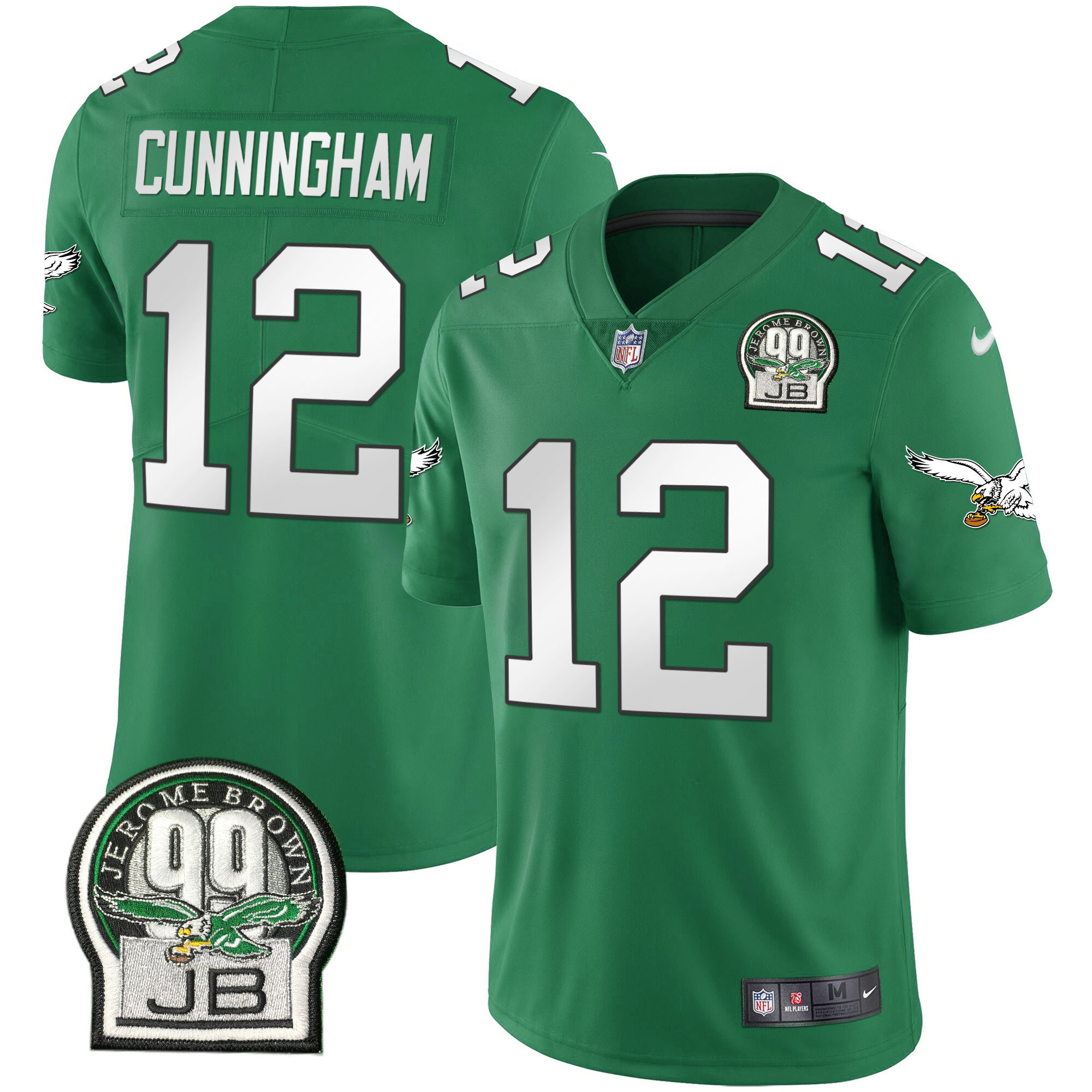Randall Cunningham Men's Philadelphia Eagles Jerome Brown Retired Patch Gold & Kelly Kelly Green Jersey - All Stitched