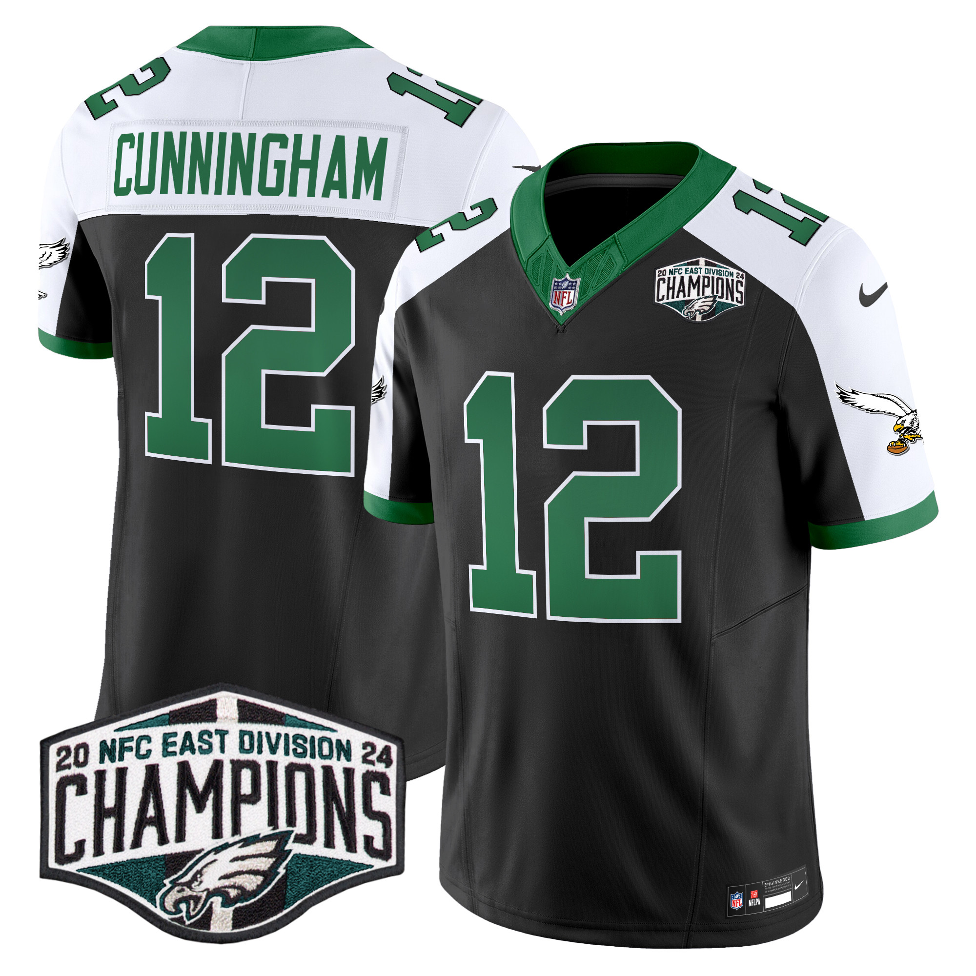 Randall Cunningham Men's Philadelphia Eagles Kelly Green 2024 NFC East Division Champions Vapor Limited Black Alternate Jersey - All Stitched