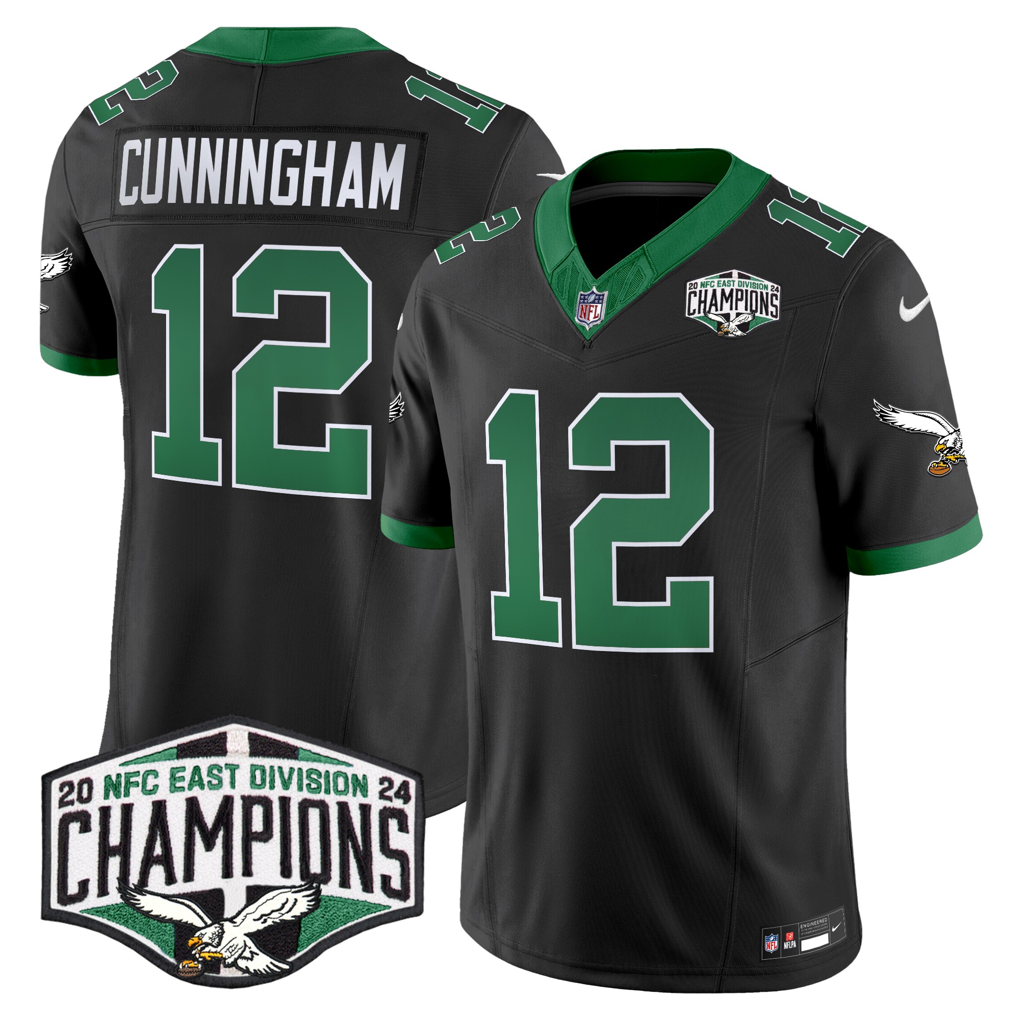 Randall Cunningham Men's Philadelphia Eagles Kelly Green 2024 NFC East Division Champions Vapor Limited Black Jersey - All Stitched