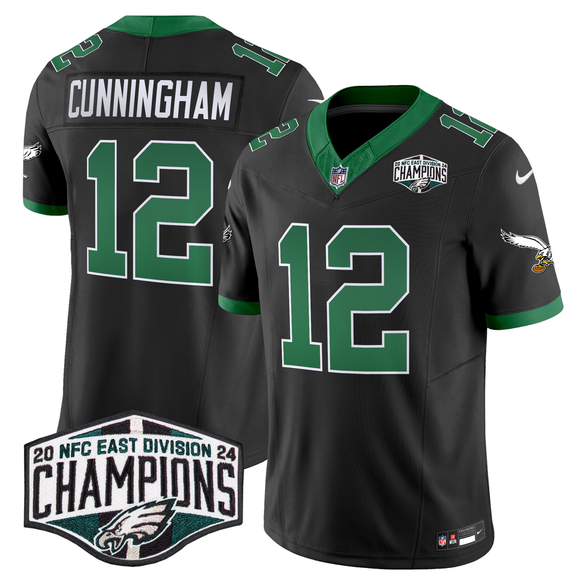 Randall Cunningham Men's Philadelphia Eagles Kelly Green 2024 NFC East Division Champions Vapor Limited Black Jersey - All Stitched