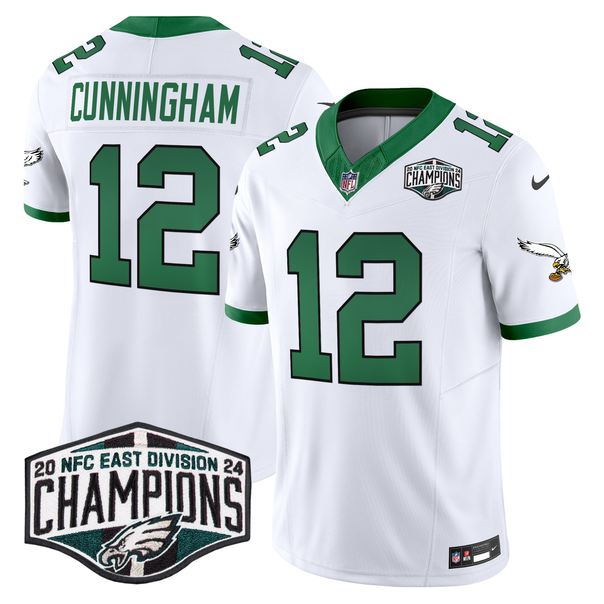 Randall Cunningham Men's Philadelphia Eagles Kelly Green 2024 NFC East Division Champions Vapor Limited Kelly White Jersey - All Stitched