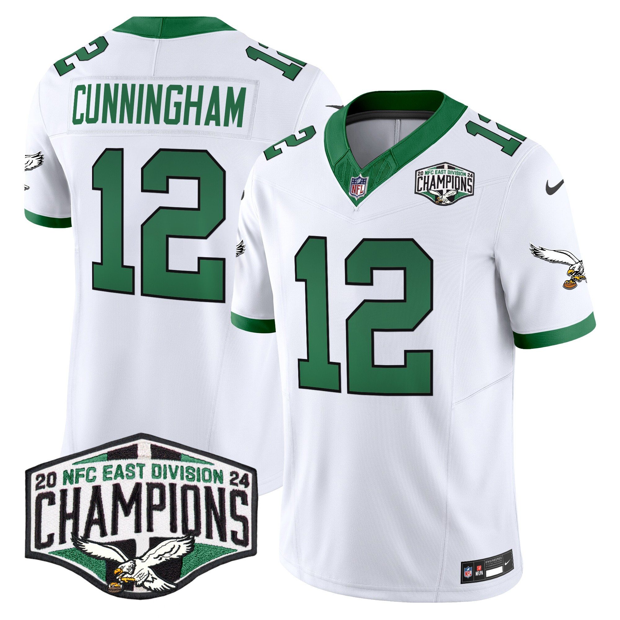 Randall Cunningham Men's Philadelphia Eagles Kelly Green 2024 NFC East Division Champions Vapor Limited Kelly White Jersey - All Stitched