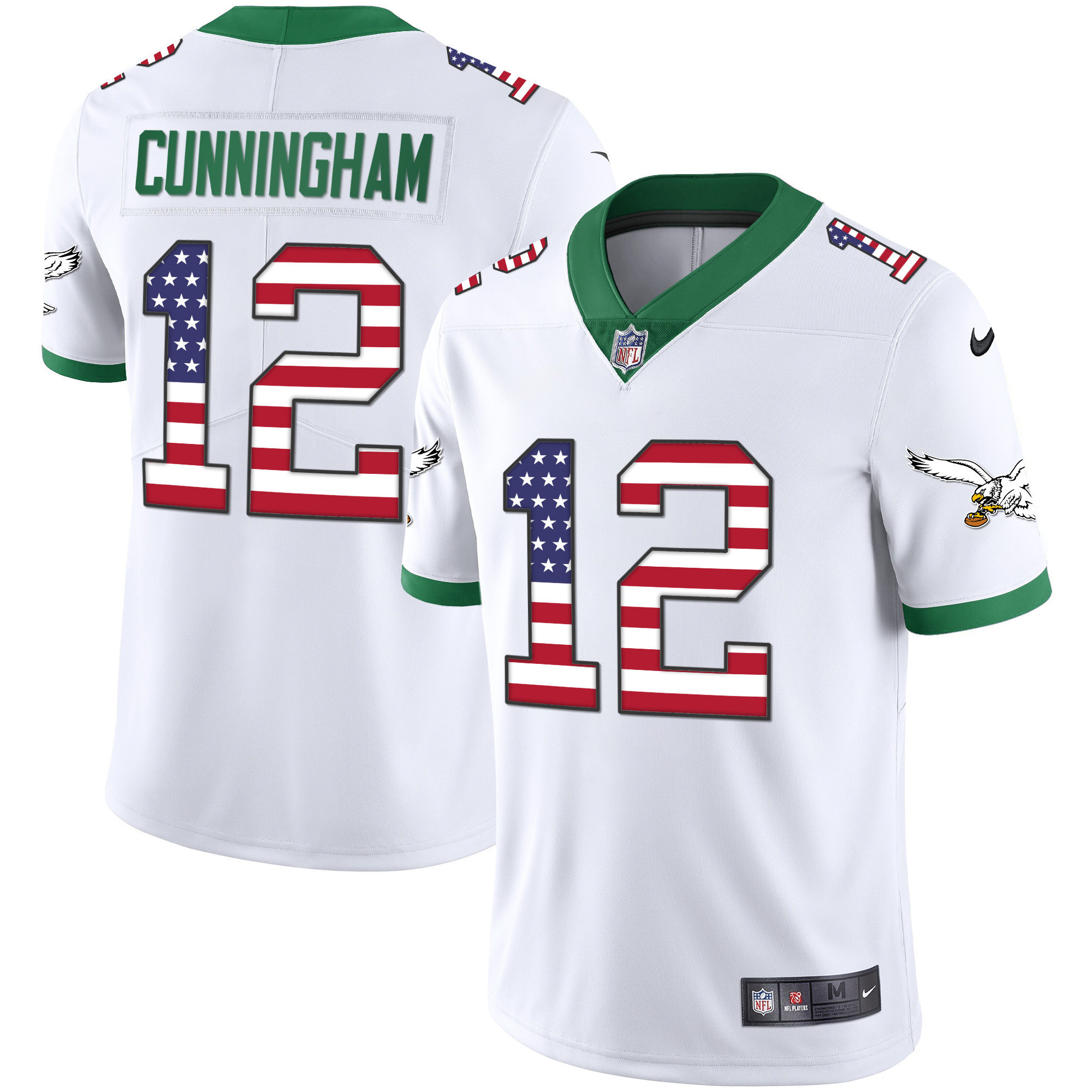 Randall Cunningham Men's Philadelphia Eagles Kelly Green Gold Flag Vapor Kelly White Jersey - All Stitched