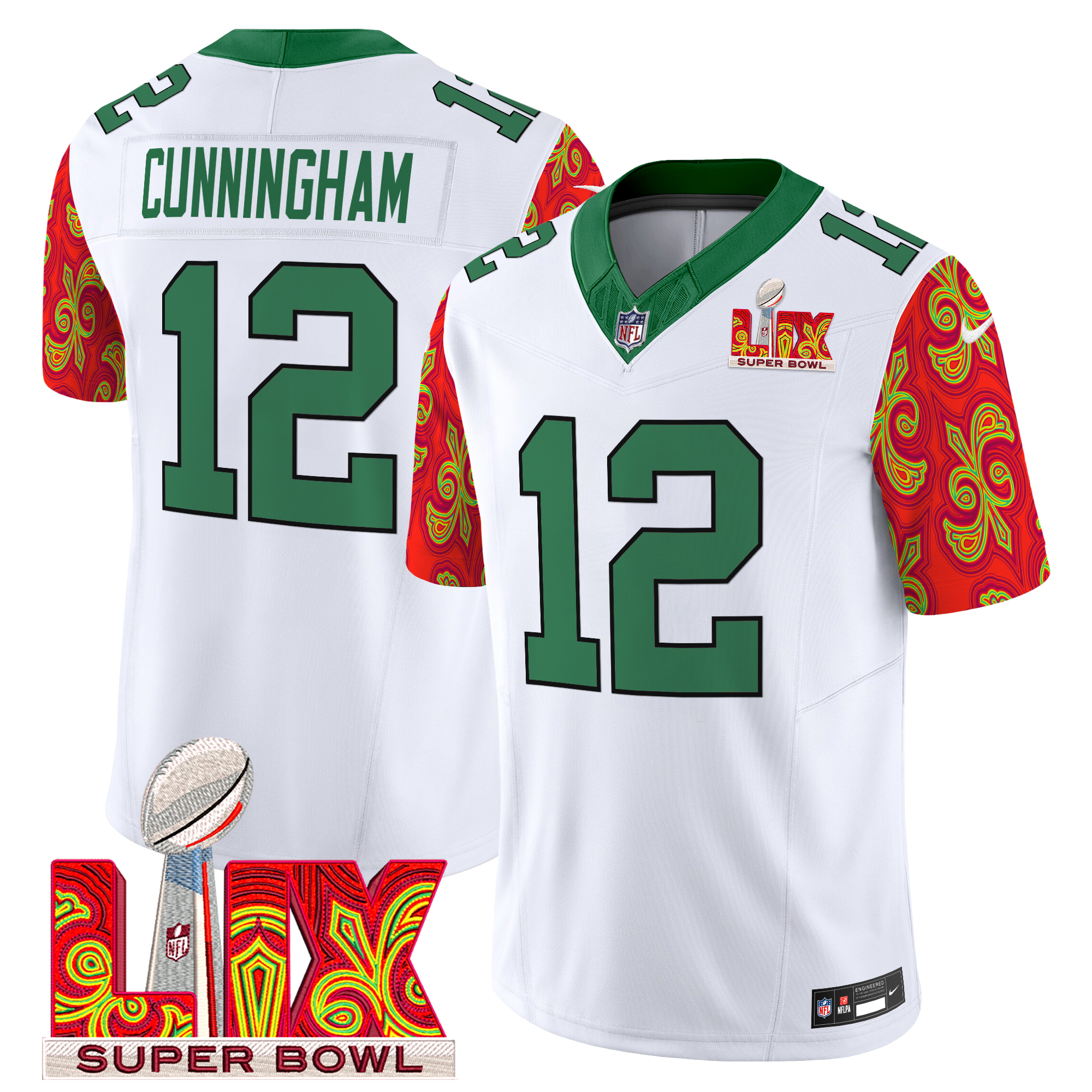 Randall Cunningham Men's Philadelphia Eagles Kelly Green Super Bowl LIX Style Vapor Limited Kelly White Jersey - All Stitched