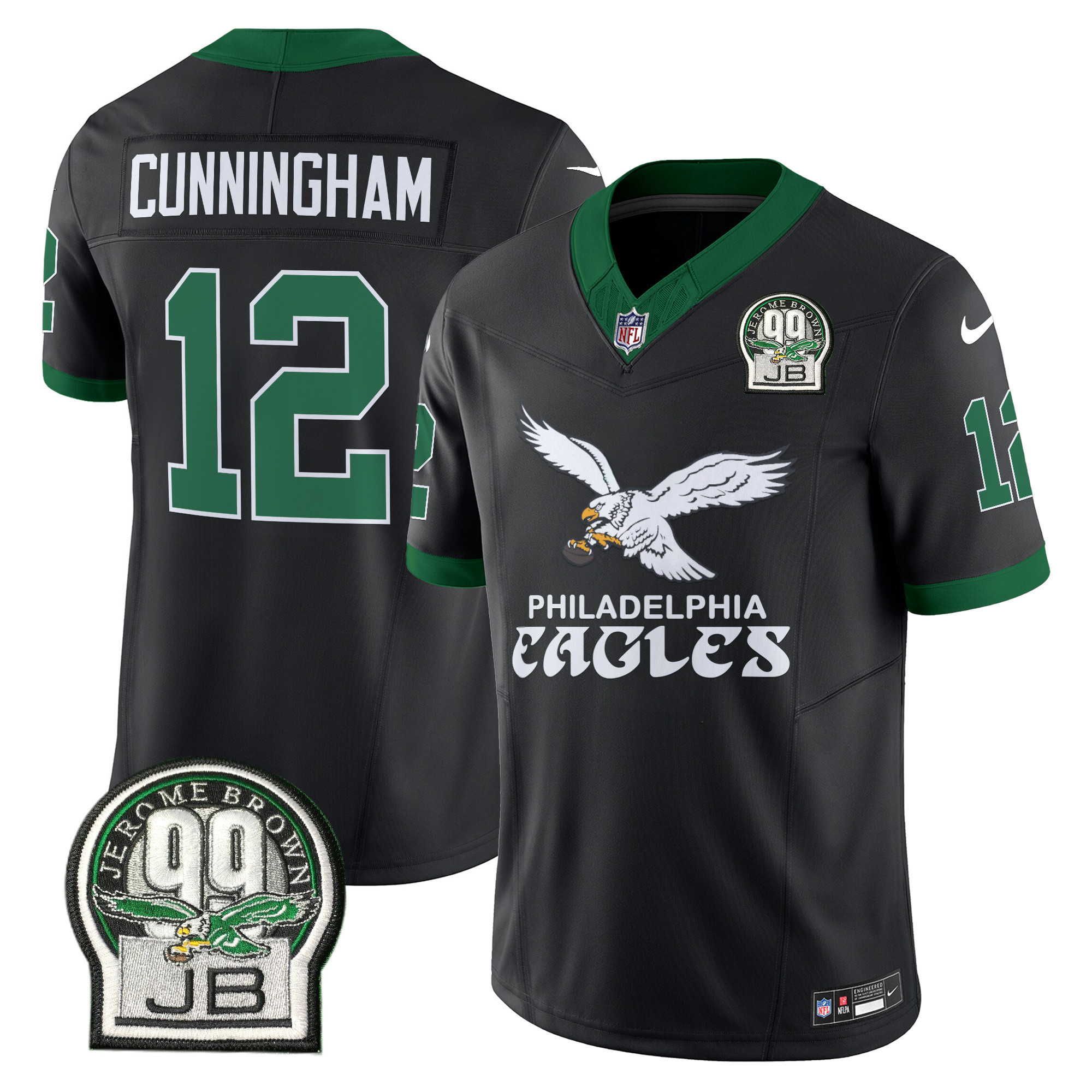 Randall Cunningham Men's Philadelphia Eagles Kelly Green Vapor Limited Black Jersey - All Stitched