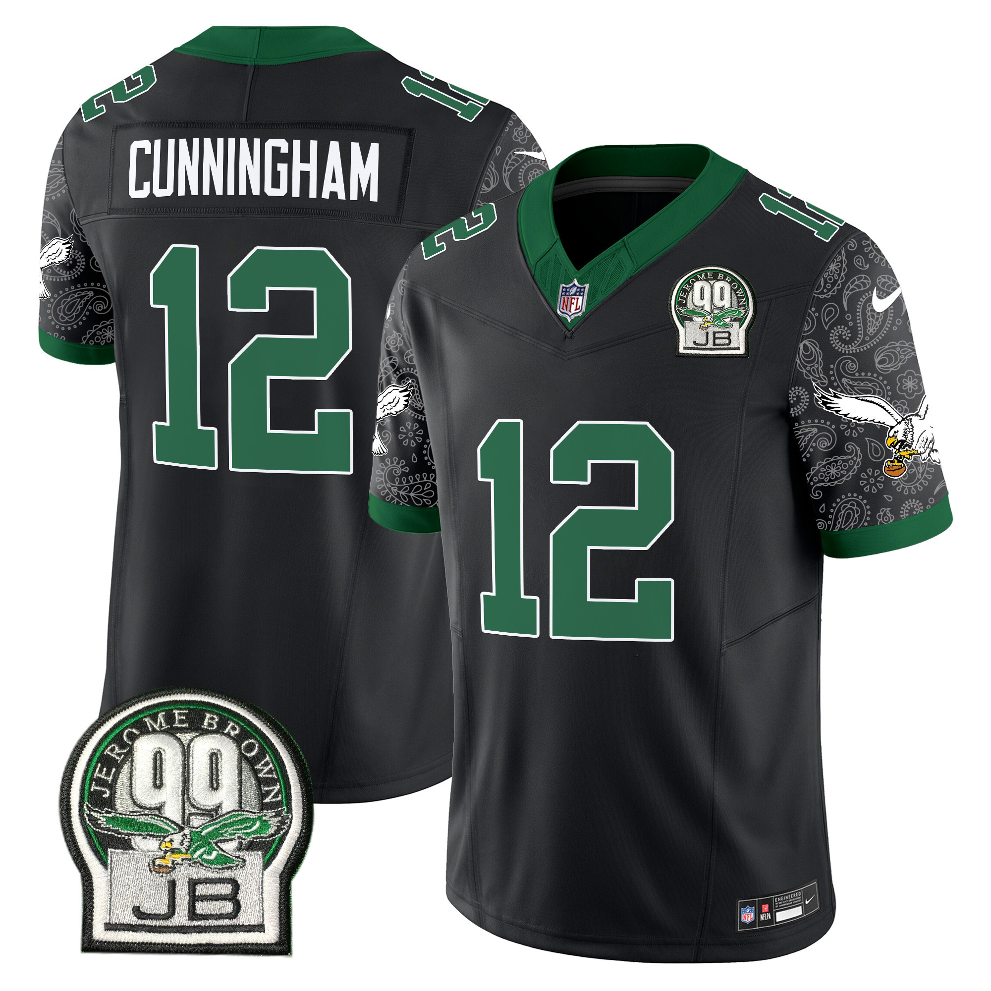Randall Cunningham Men's Philadelphia Eagles Kelly Green Vapor Limited Black Jersey - All Stitched