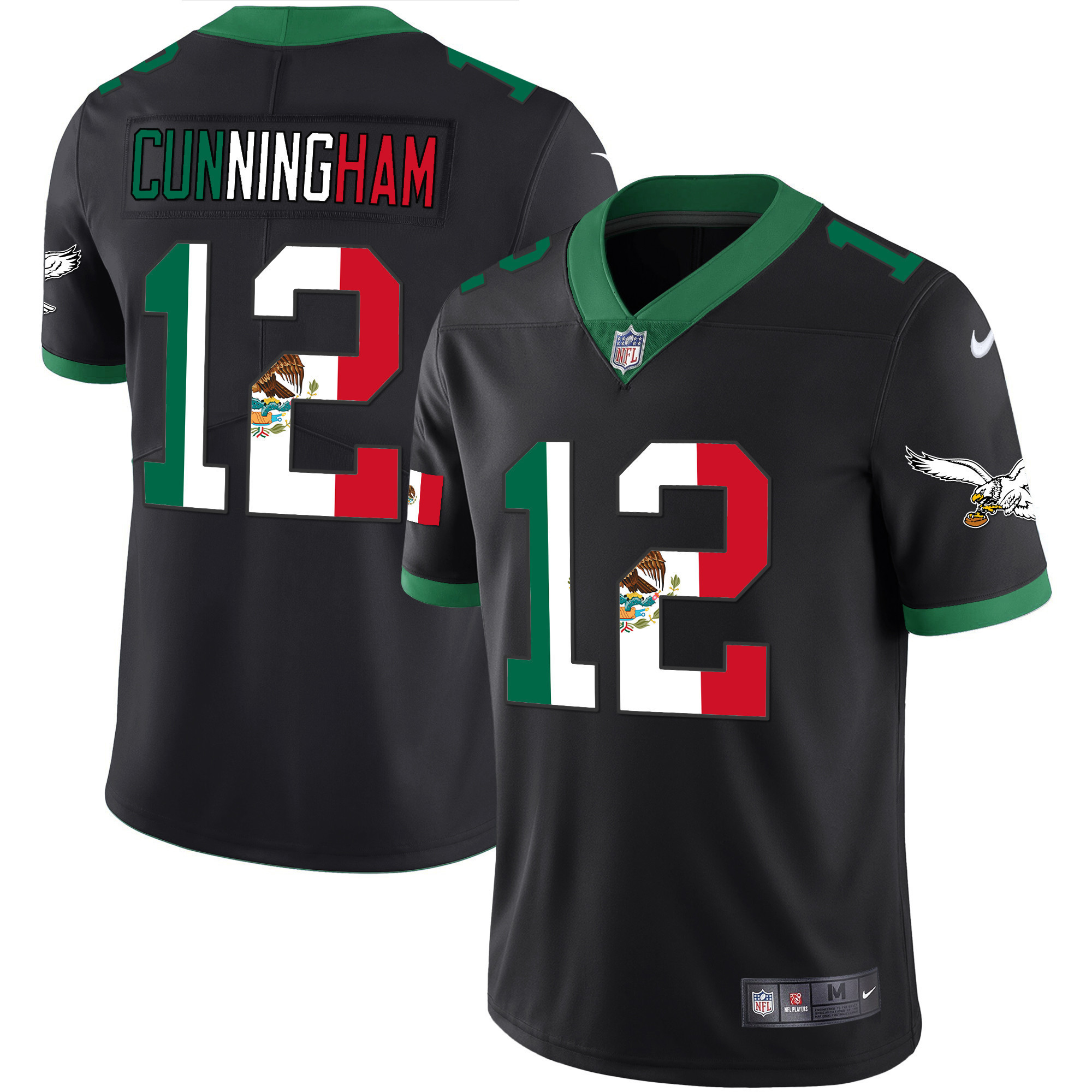 Randall Cunningham Men's Philadelphia Eagles Mexico Gold & Kelly Vapor Kelly Black Jersey - All Stitched