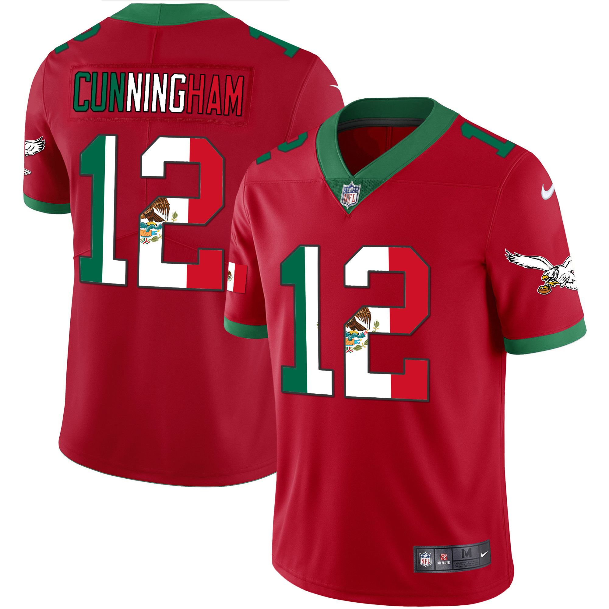 Randall Cunningham Men's Philadelphia Eagles Mexico Gold & Kelly Vapor Red Jersey - All Stitched