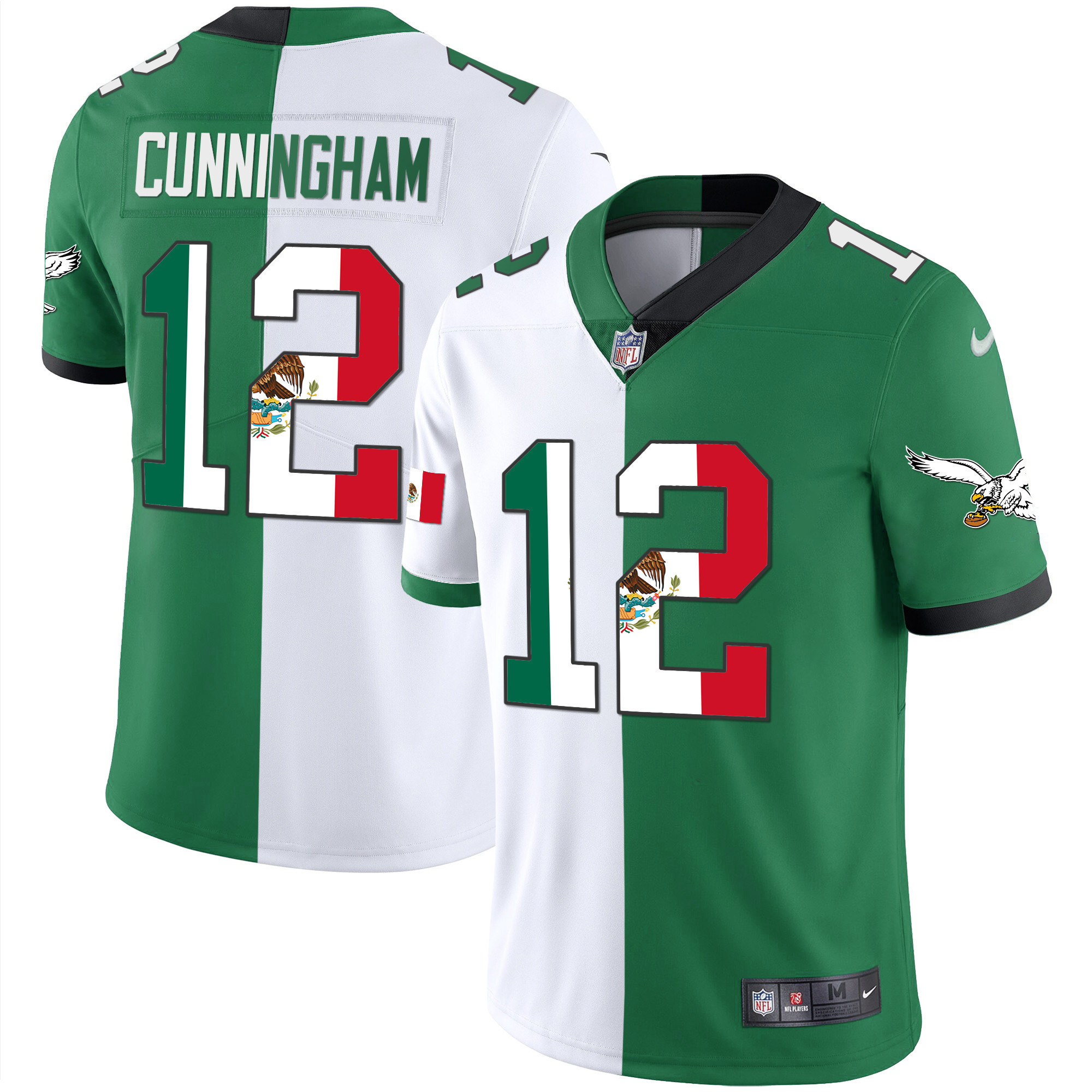 Randall Cunningham Men's Philadelphia Eagles Mexico Gold & Kelly Vapor Split Jersey - All Stitched
