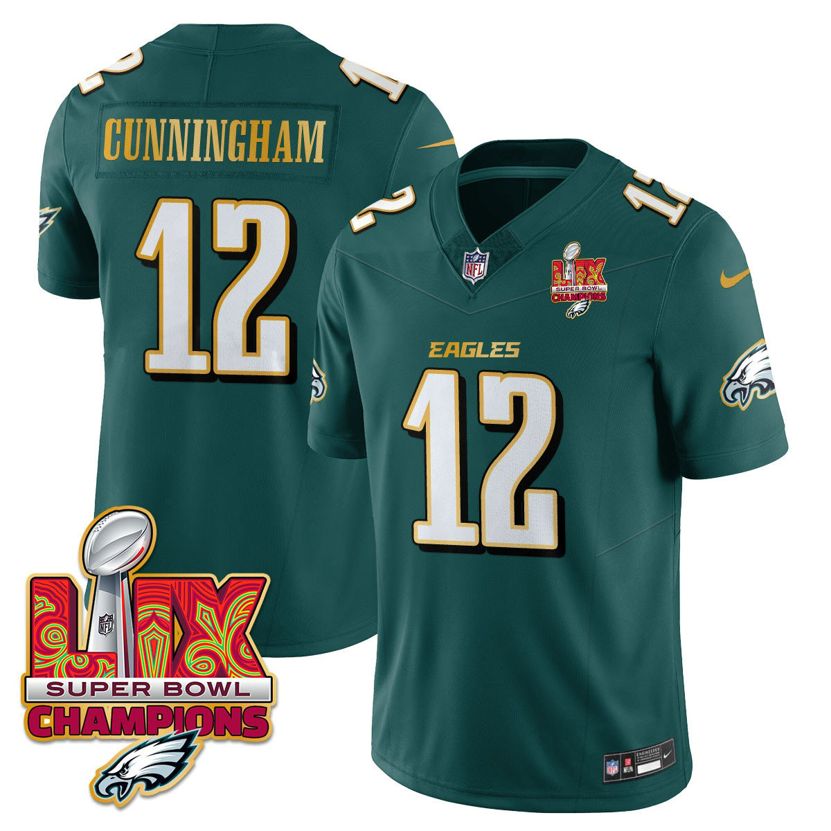 Randall Cunningham Men's Philadelphia Eagles Super Bowl LIX Champions Gold Trim Vapor Limited Midnight Green Jersey - All Stitched