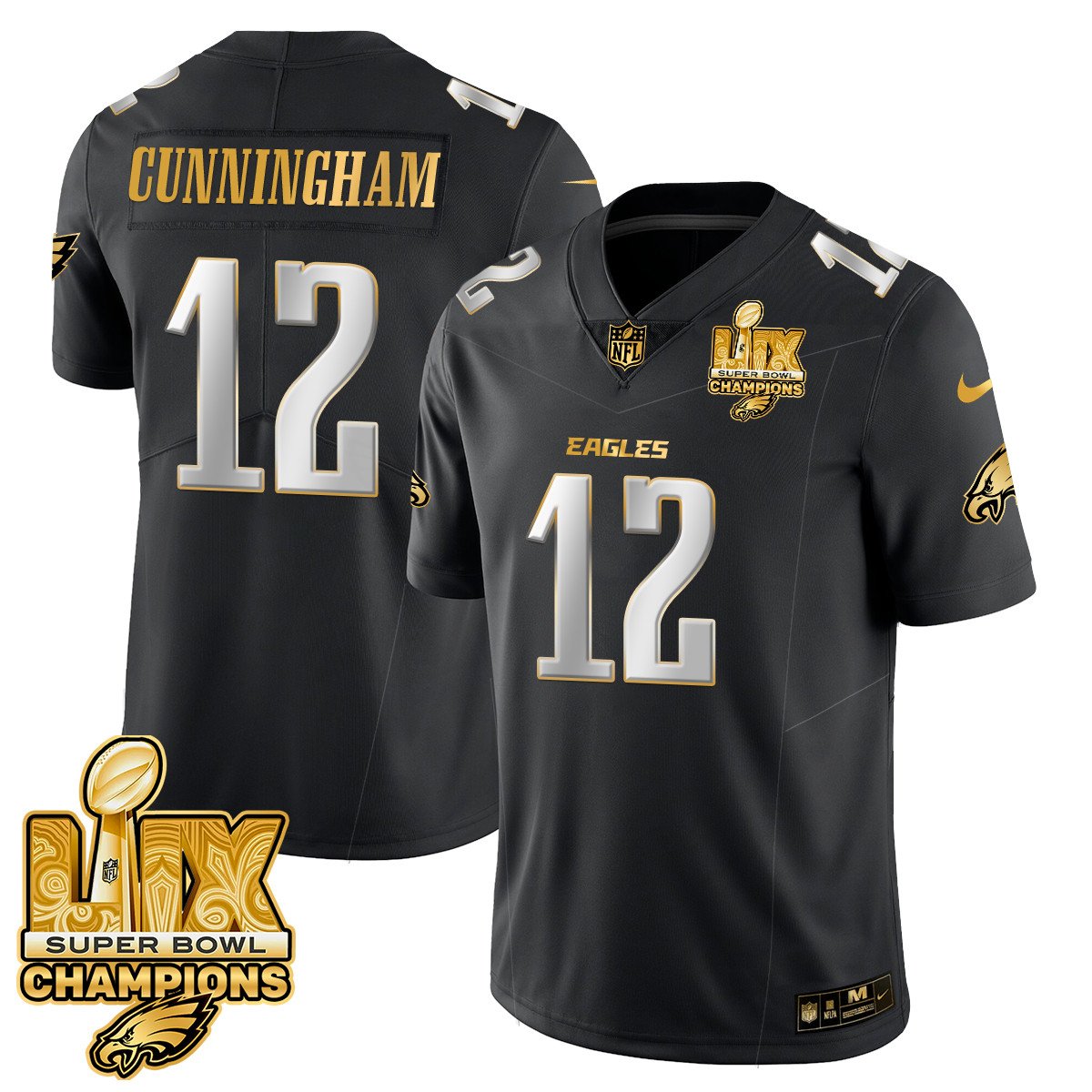 Randall Cunningham Men's Philadelphia Eagles Super Bowl LIX Champions Gold Vapor Limited Black Limited Jersey - All Stitched