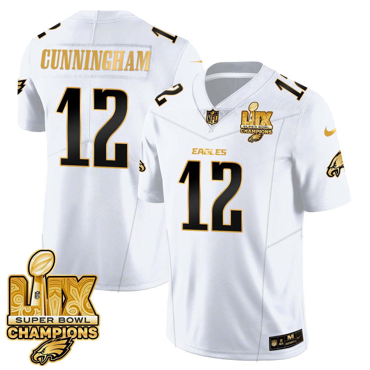 Randall Cunningham Men's Philadelphia Eagles Super Bowl LIX Champions Gold Vapor Limited White Gold Jersey - All Stitched