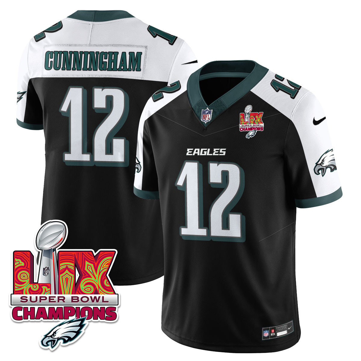 Randall Cunningham Men's Philadelphia Eagles Super Bowl LIX Champions Vapor Limited Black Alternate Jersey - All Stitched
