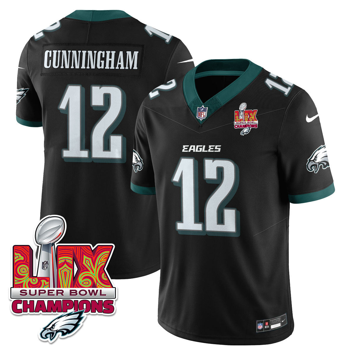 Randall Cunningham Men's Philadelphia Eagles Super Bowl LIX Champions Vapor Limited Black Jersey - All Stitched