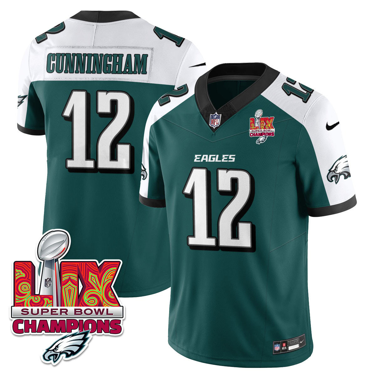 Randall Cunningham Men's Philadelphia Eagles Super Bowl LIX Champions Vapor Limited Green Alternate Jersey - All Stitched