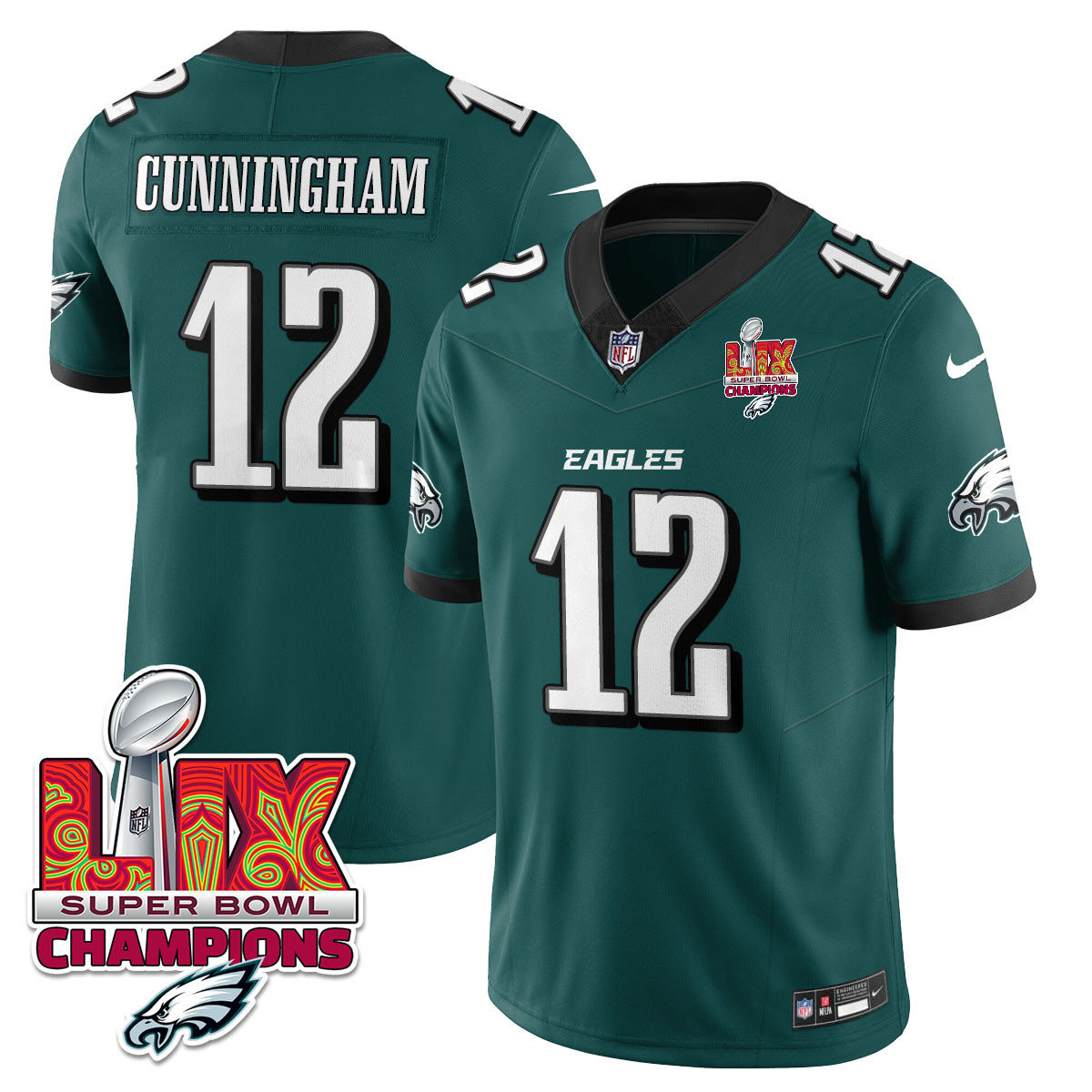 Randall Cunningham Men's Philadelphia Eagles Super Bowl LIX Champions Vapor Limited Midnight Green Jersey - All Stitched