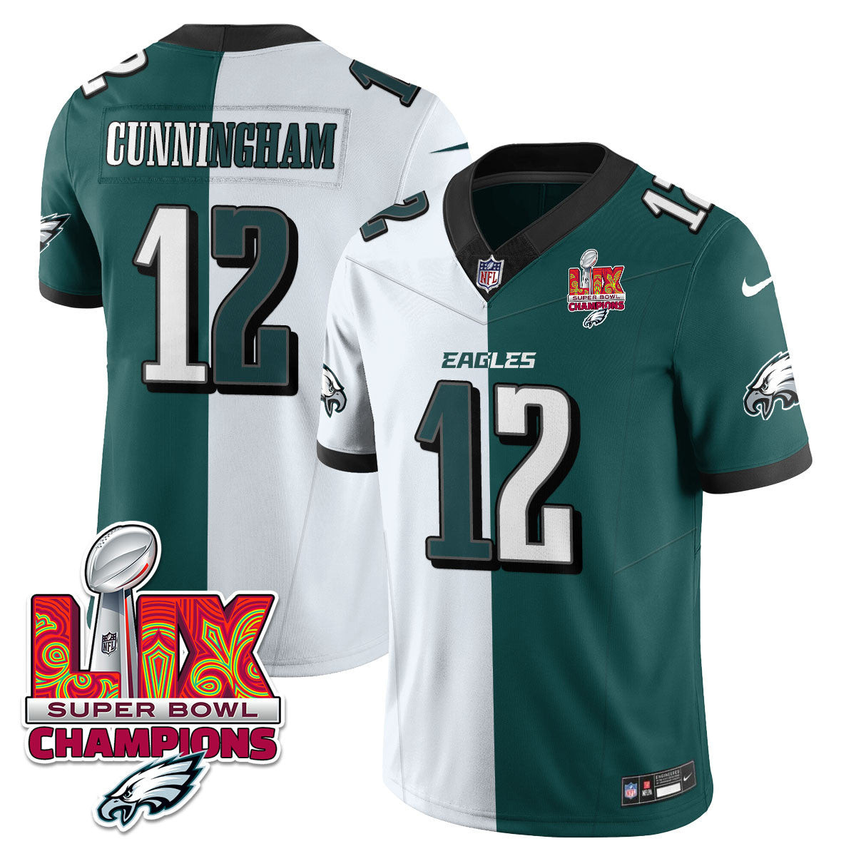 Randall Cunningham Men's Philadelphia Eagles Super Bowl LIX Champions Vapor Limited Split Jersey - All Stitched