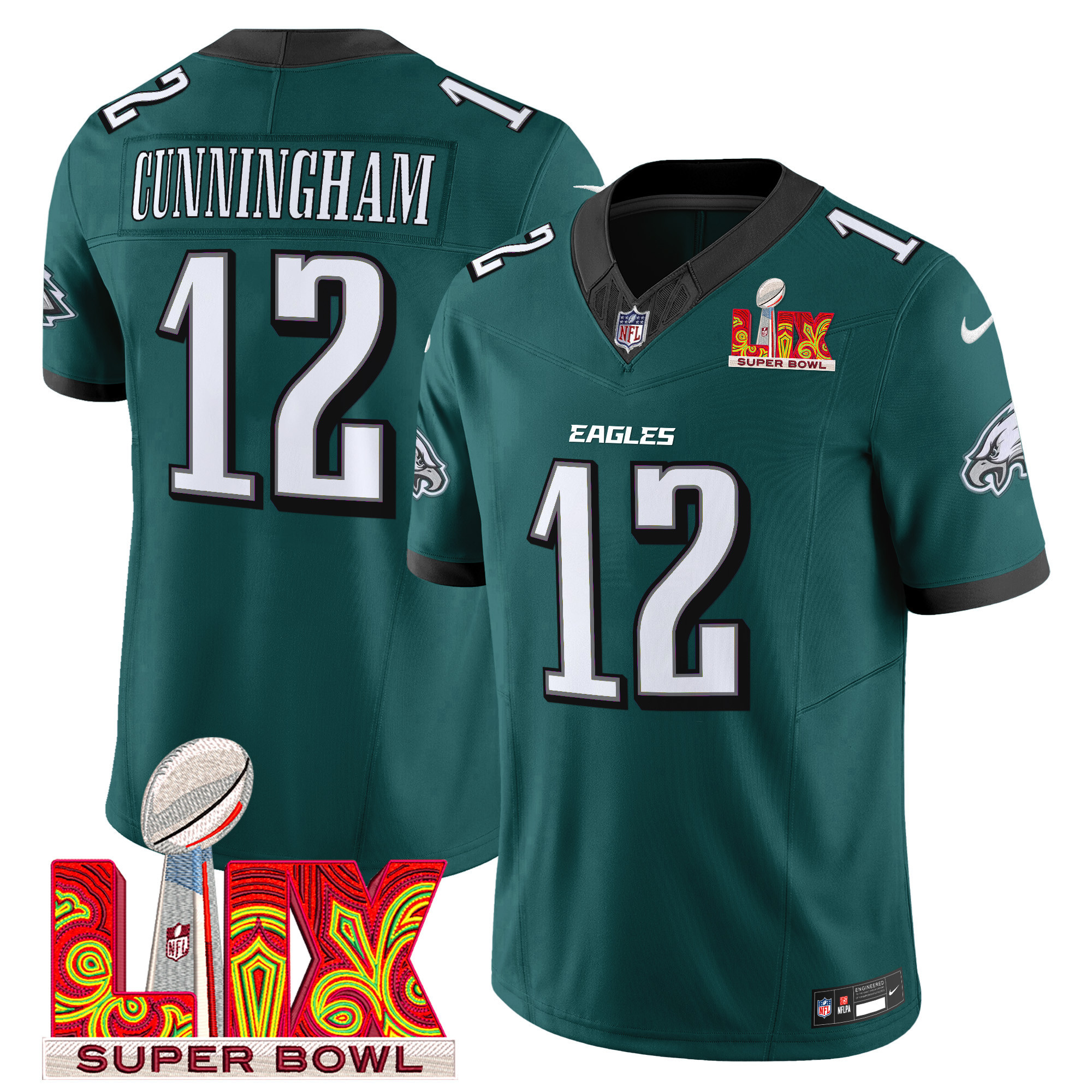 Randall Cunningham Men's Philadelphia Eagles Super Bowl LIX Patch Vapor Limited Midnight Green Jersey - All Stitched