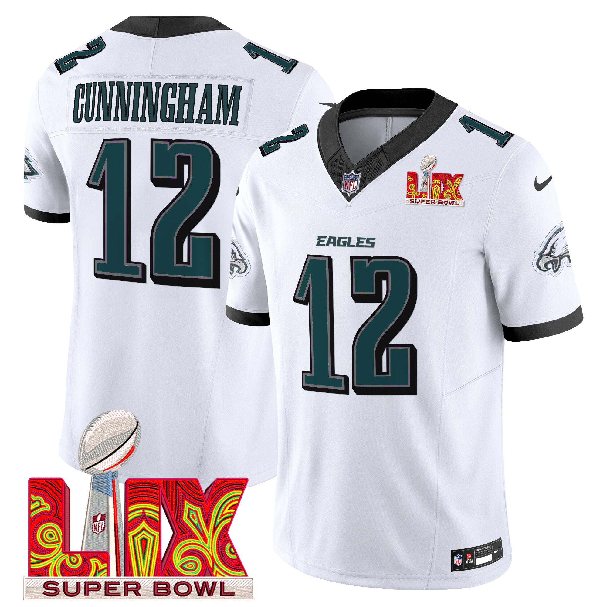 Randall Cunningham Men's Philadelphia Eagles Super Bowl LIX Patch Vapor Limited White Jersey - All Stitched
