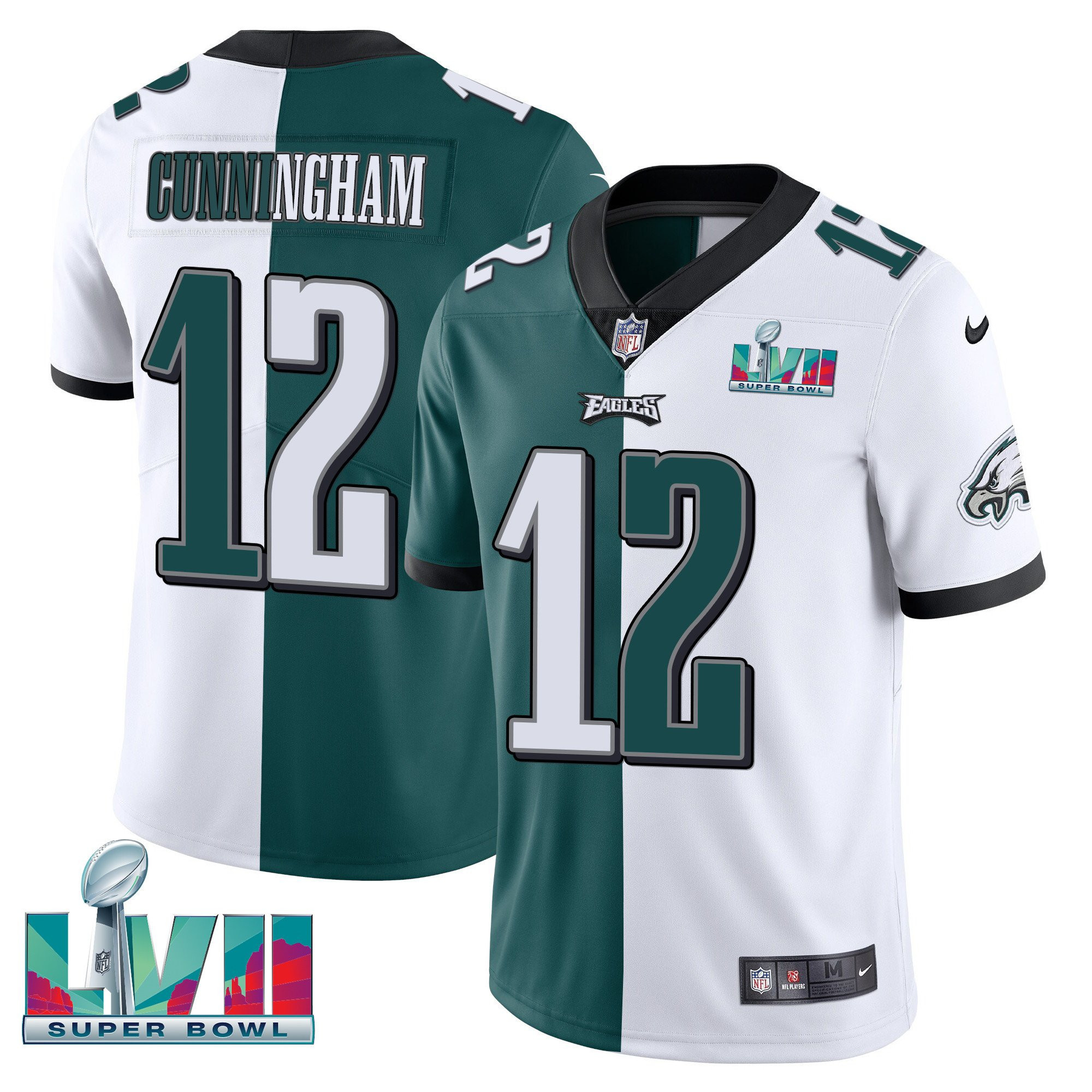 Randall Cunningham Men's Philadelphia Eagles Super Bowl Patch Vapor Split Jersey - All Stitched