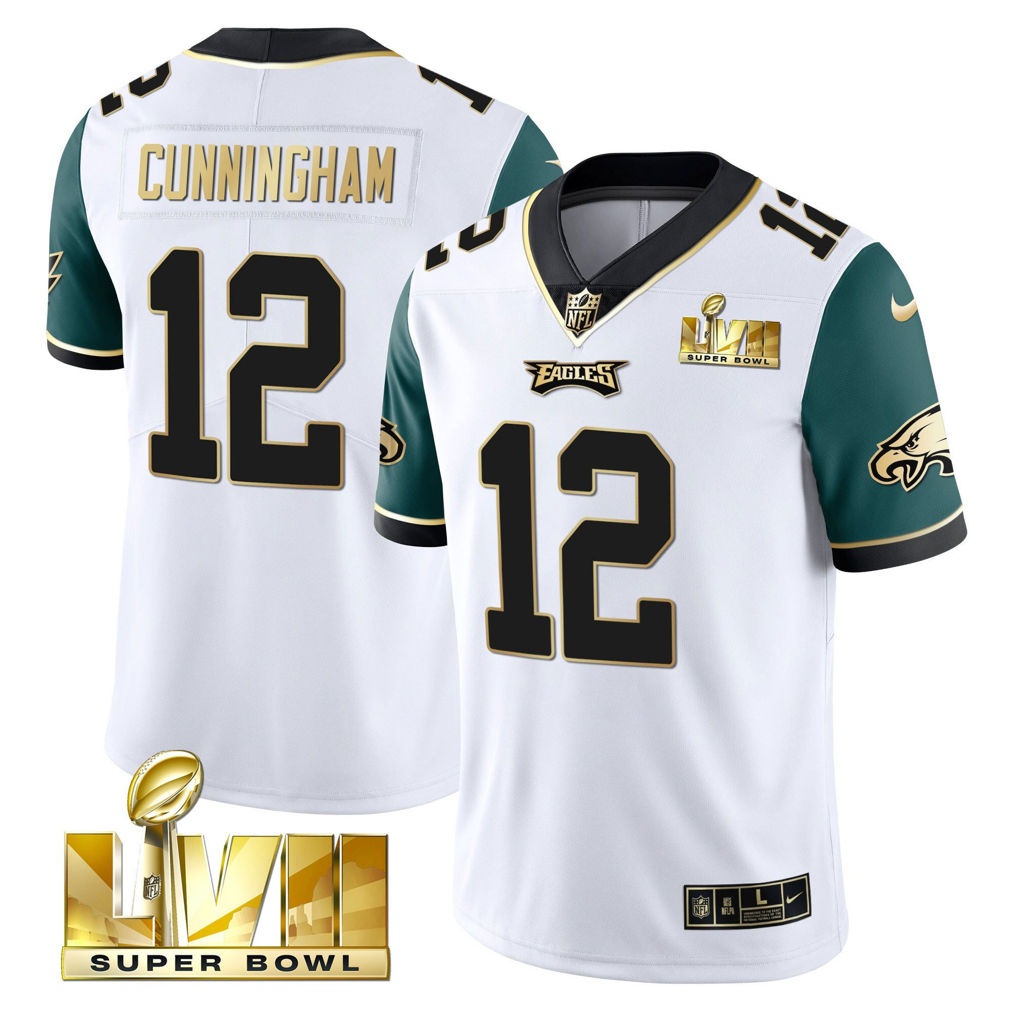 Randall Cunningham Men's Philadelphia Eagles Super Bowl Vapor Gold Midnight Green Sleeves Jersey - All Stitched
