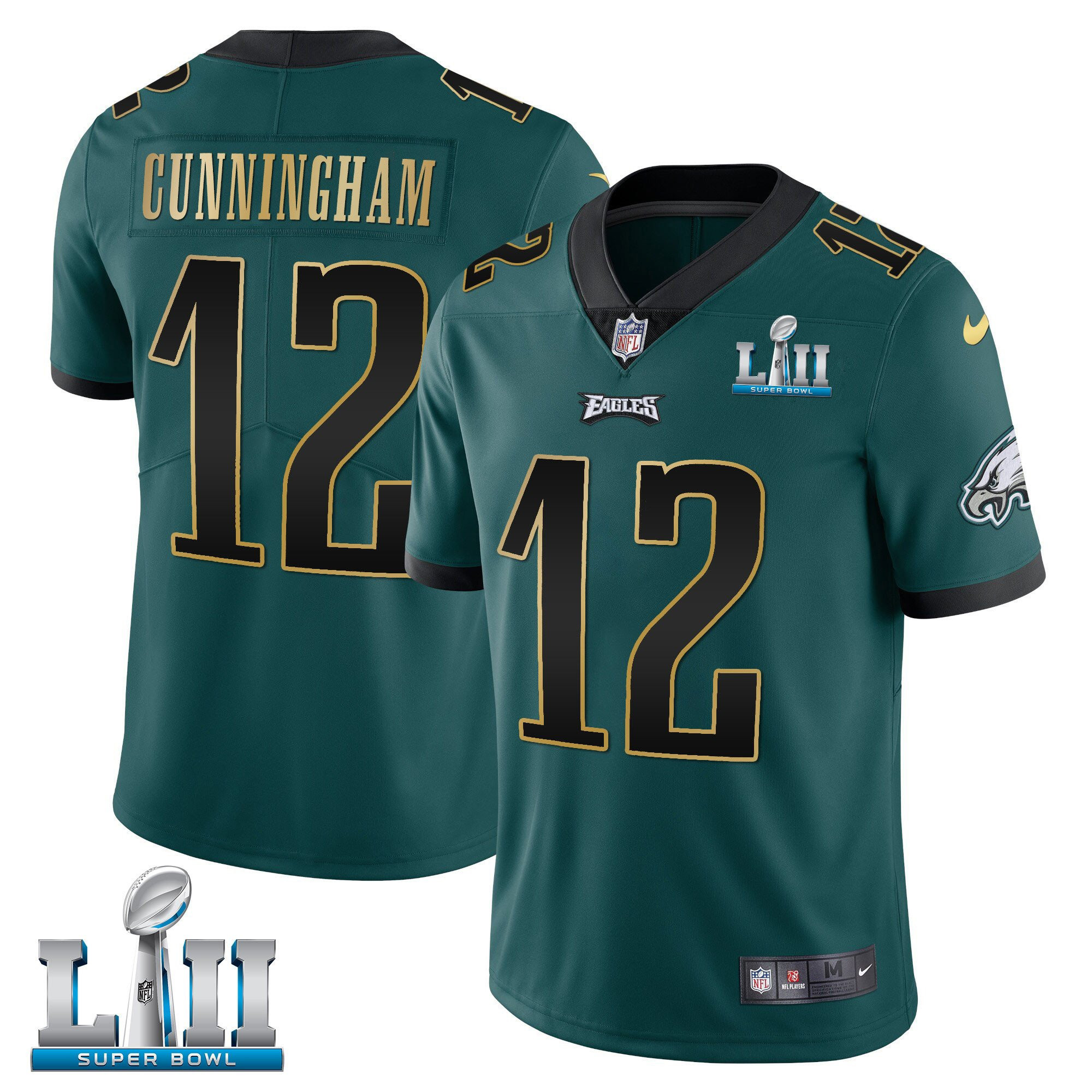 Randall Cunningham Philadelphia Eagles Super Bowl LII Patch Vapor Gold Trim Jersey - All Stitched