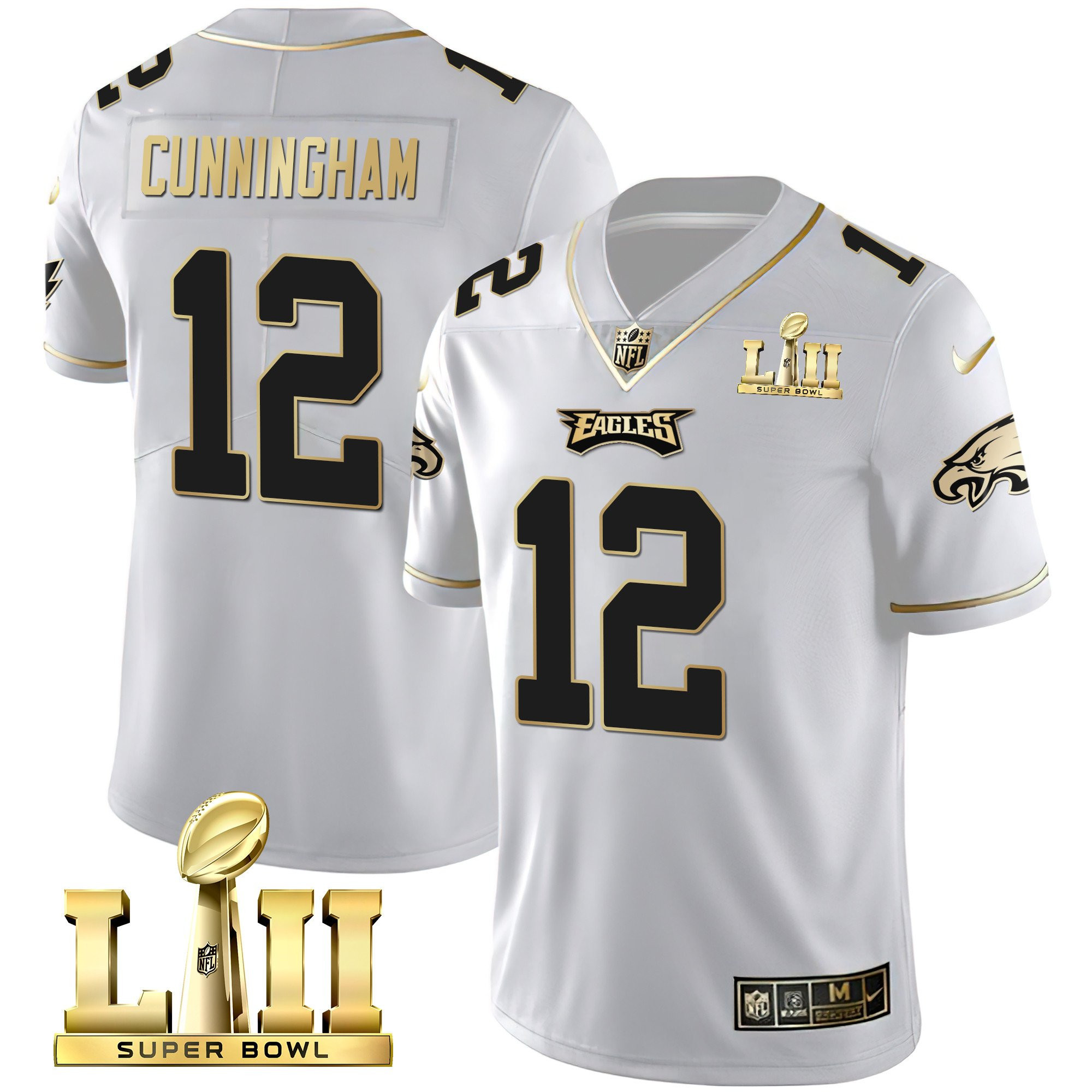 Randall Cunningham Philadelphia Eagles Super Bowl LII Patch Vapor White Gold Jersey - All Stitched