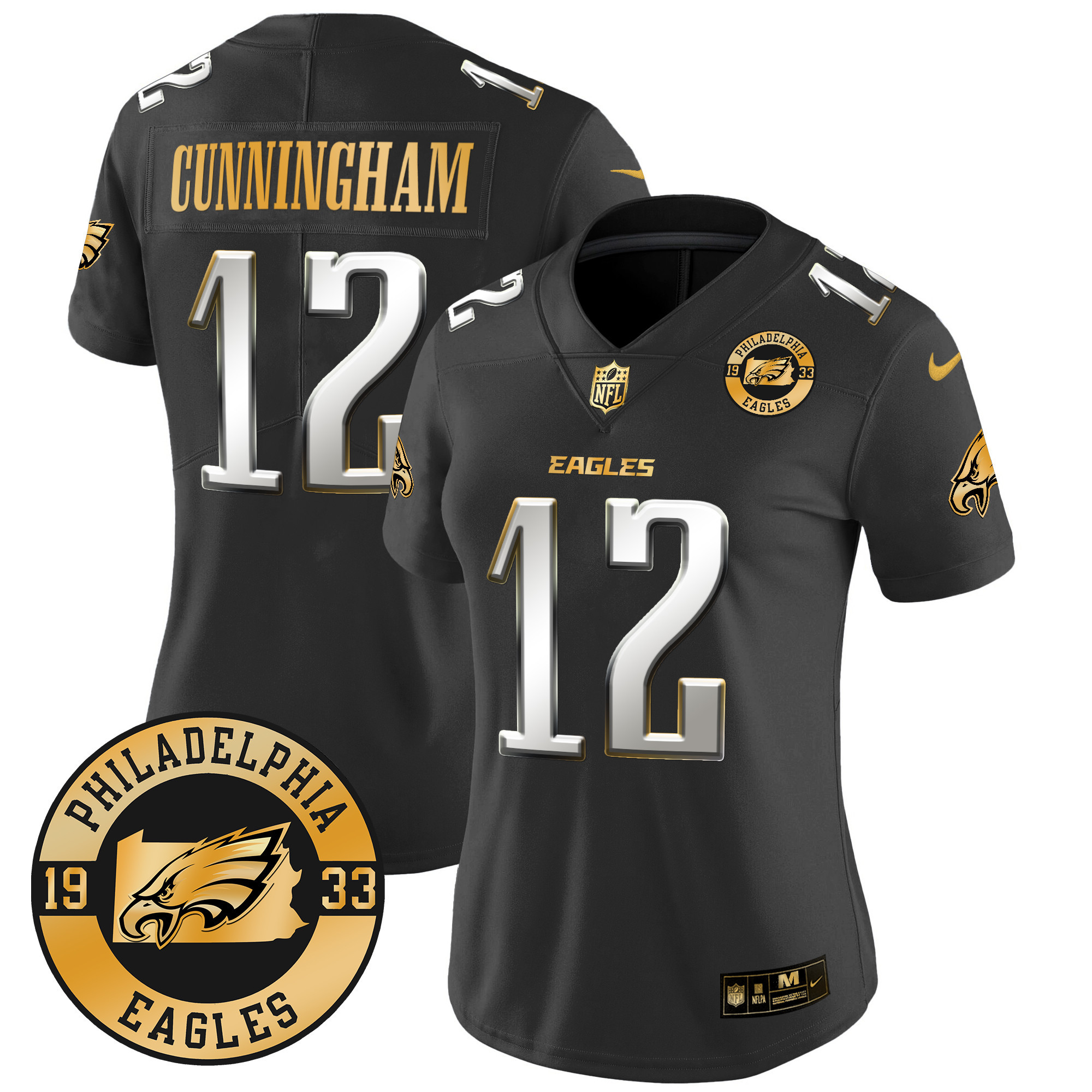 Randall Cunningham Women's Philadelphia Eagles 2024 Gold Vapor Limited Black Limited Jersey - All Stitched