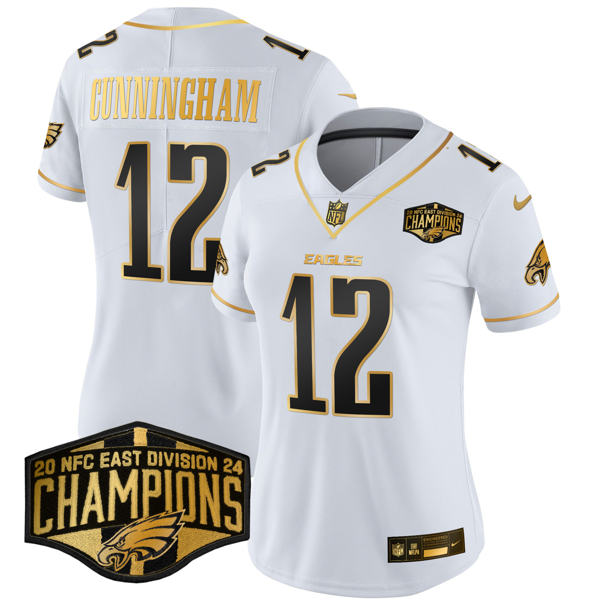 Randall Cunningham Women's Philadelphia Eagles 2024 NFC East Division Champions Gold Vapor Limited White Gold Jersey - All Stitched